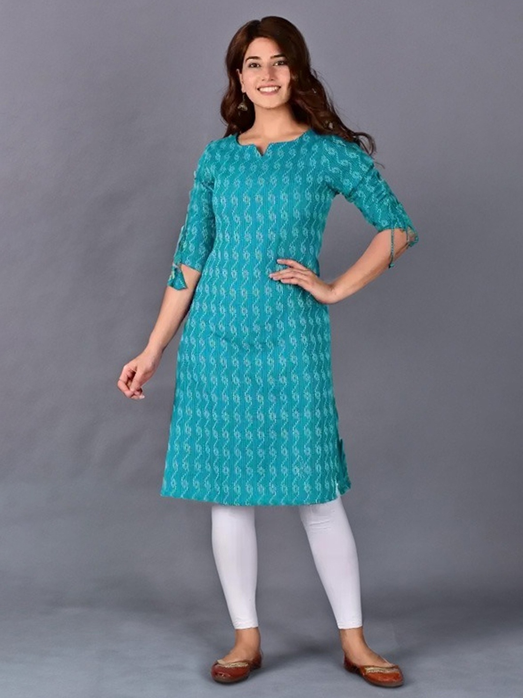 

AARYAHI Abstract Printed Round Neck Pure Cotton Straight Kurta, Teal