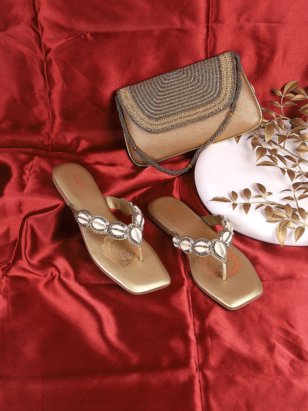 

Mochi Embellished Open Toe Flats, Gold