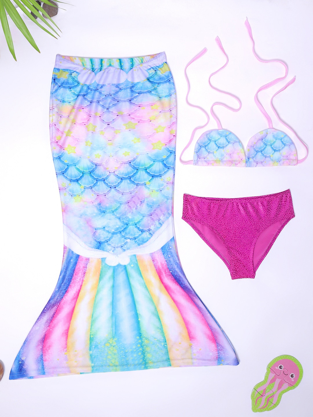 

bubble berry Girls Printed Three Piece Swimsuit, Blue