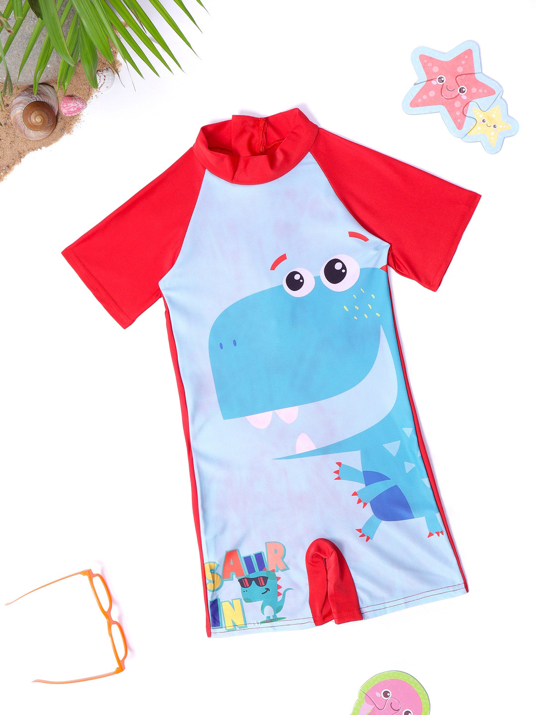 

bubble berry Boys Dino Printed Swimsuit, Blue