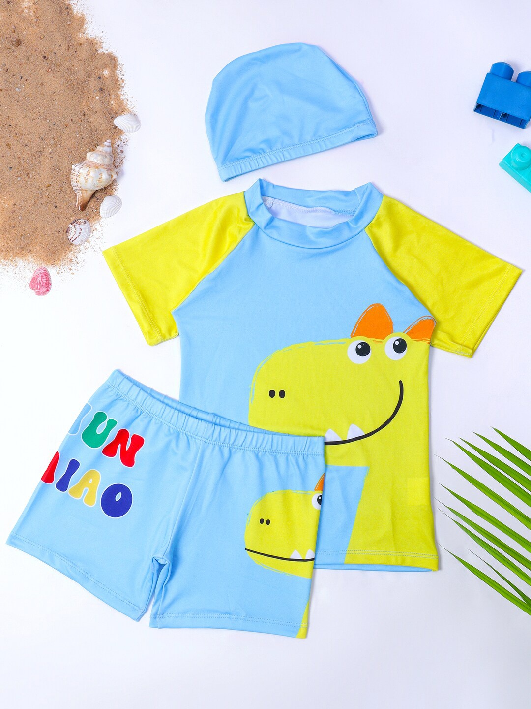 

bubble berry Boys Printed Three Piece Swim Set, Blue