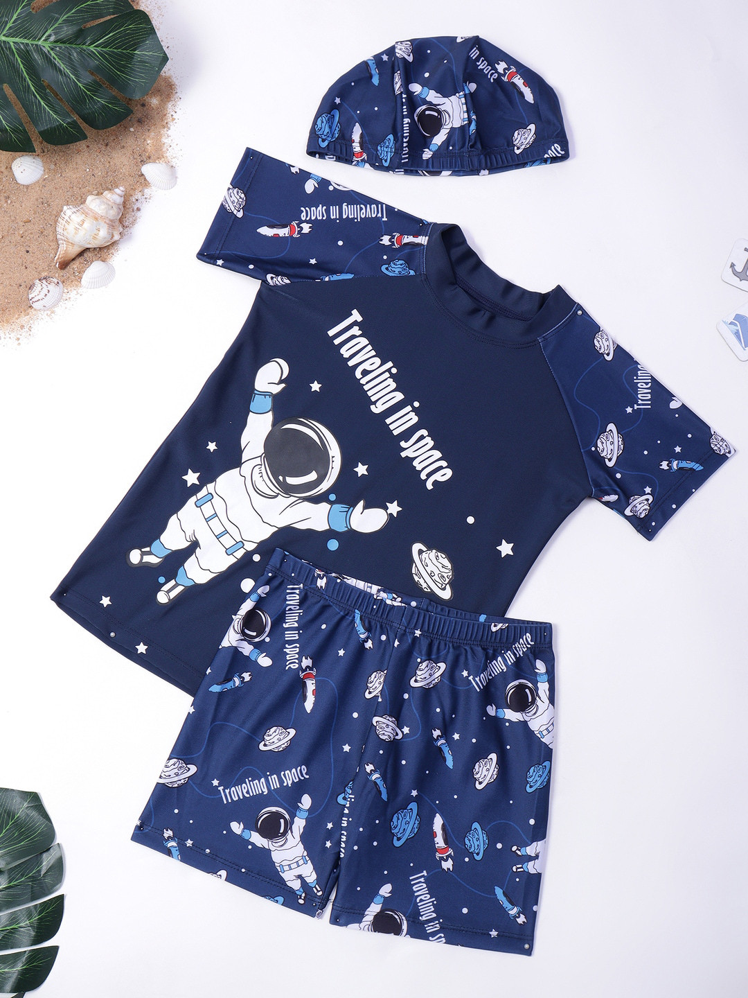 

bubble berry Boys Printed Three Piece Swim Set, Blue