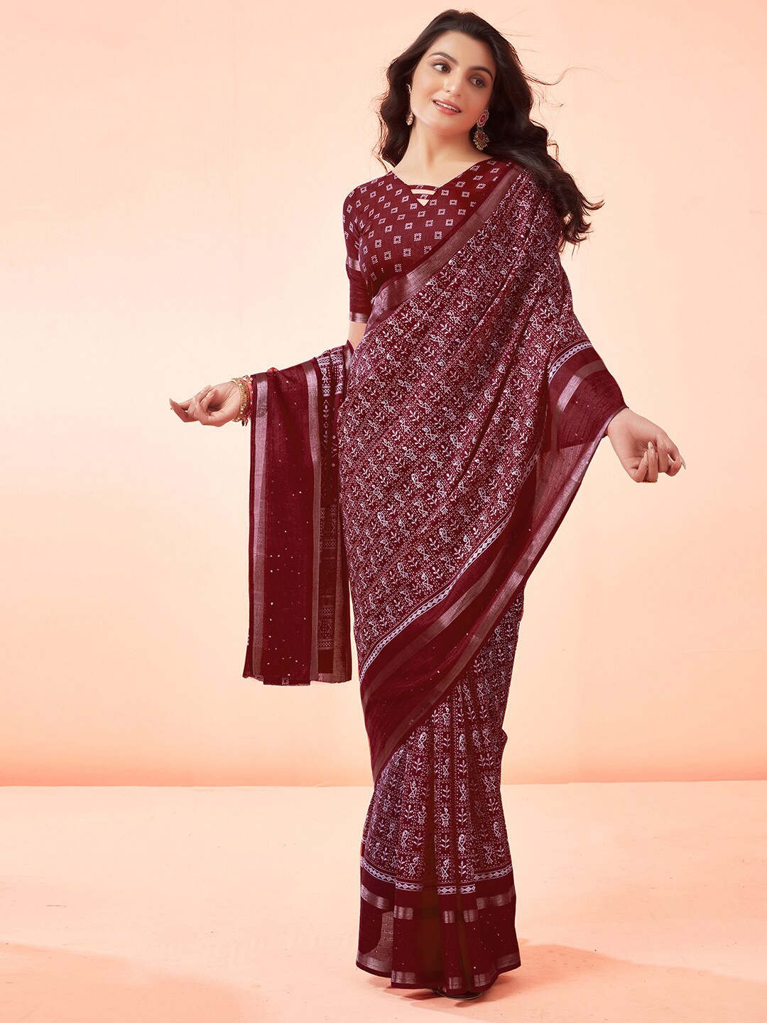 

Satrani Warli Zari Bhagalpuri Saree, Maroon