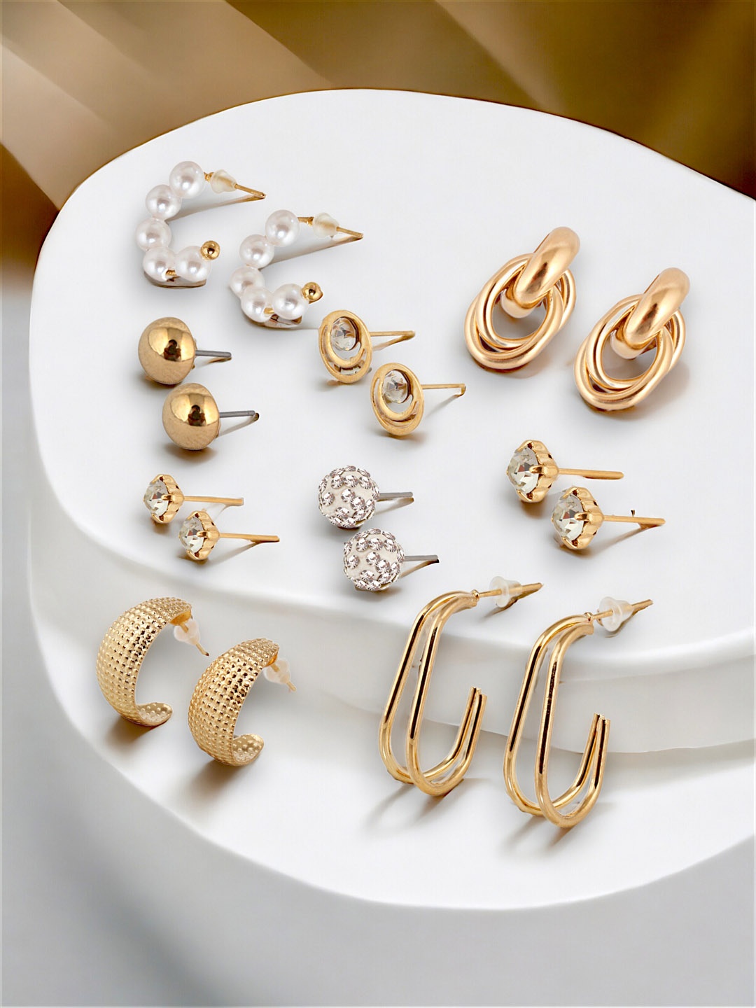 

LUCKY JEWELLERY Set of 9 Gold-Plated Studs & Hoop Earrings