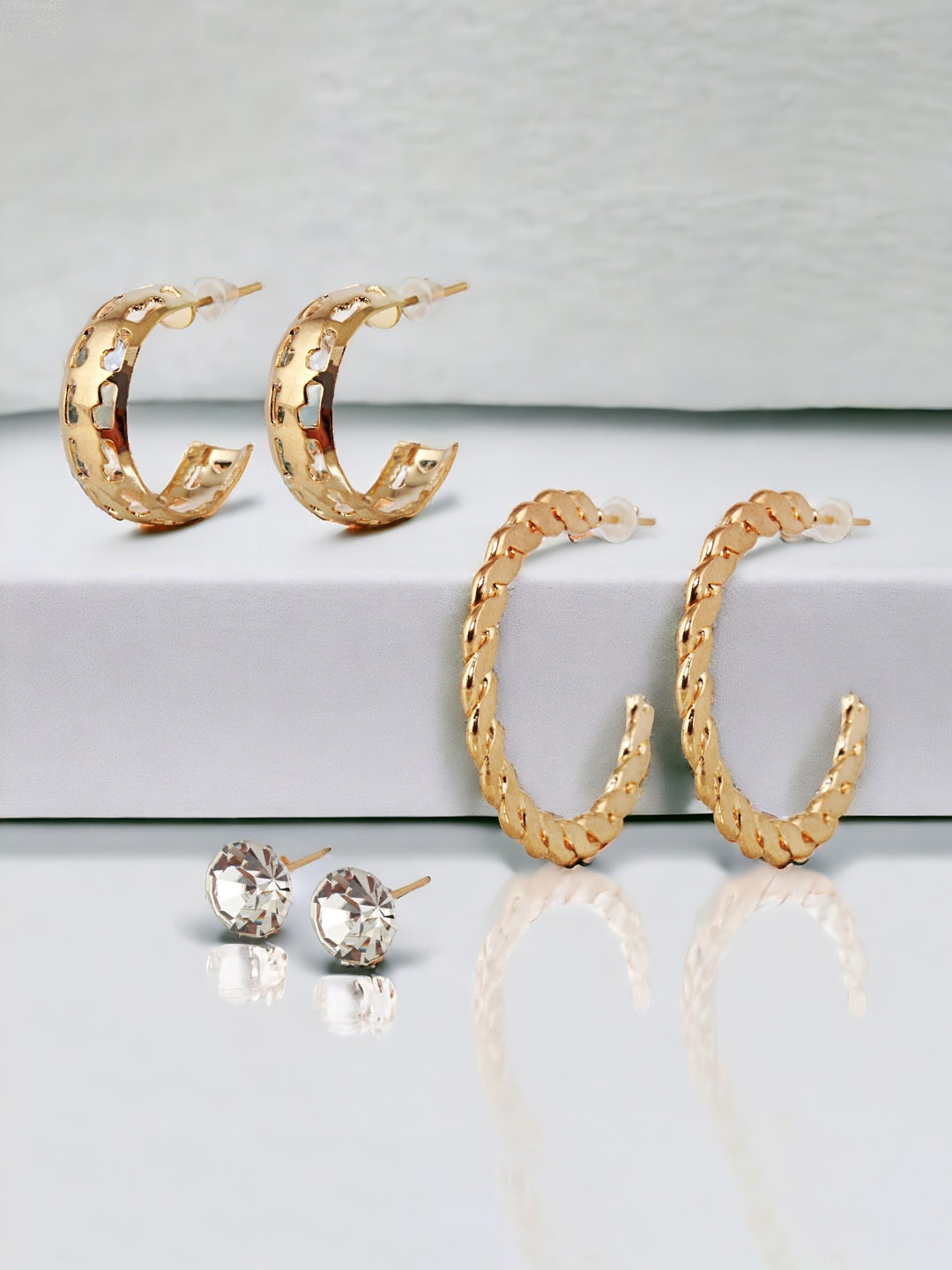 

LUCKY JEWELLERY Set of 9 Gold Plated Artificial Stones Earrings