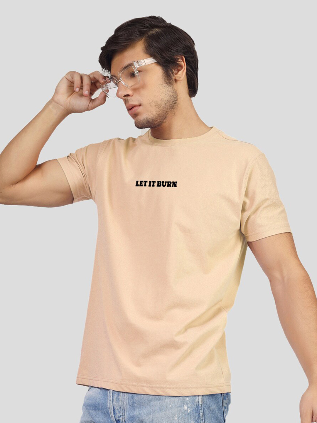 

Greylongg Typography Printed Round Neck T-shirt, Beige