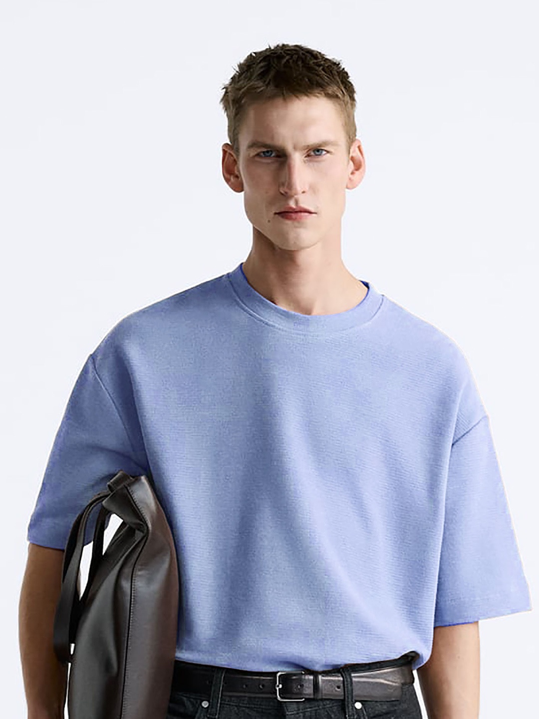 

MISCHIEF MONKEY Round Neck Cotton Oversized T-shirt, Lavender