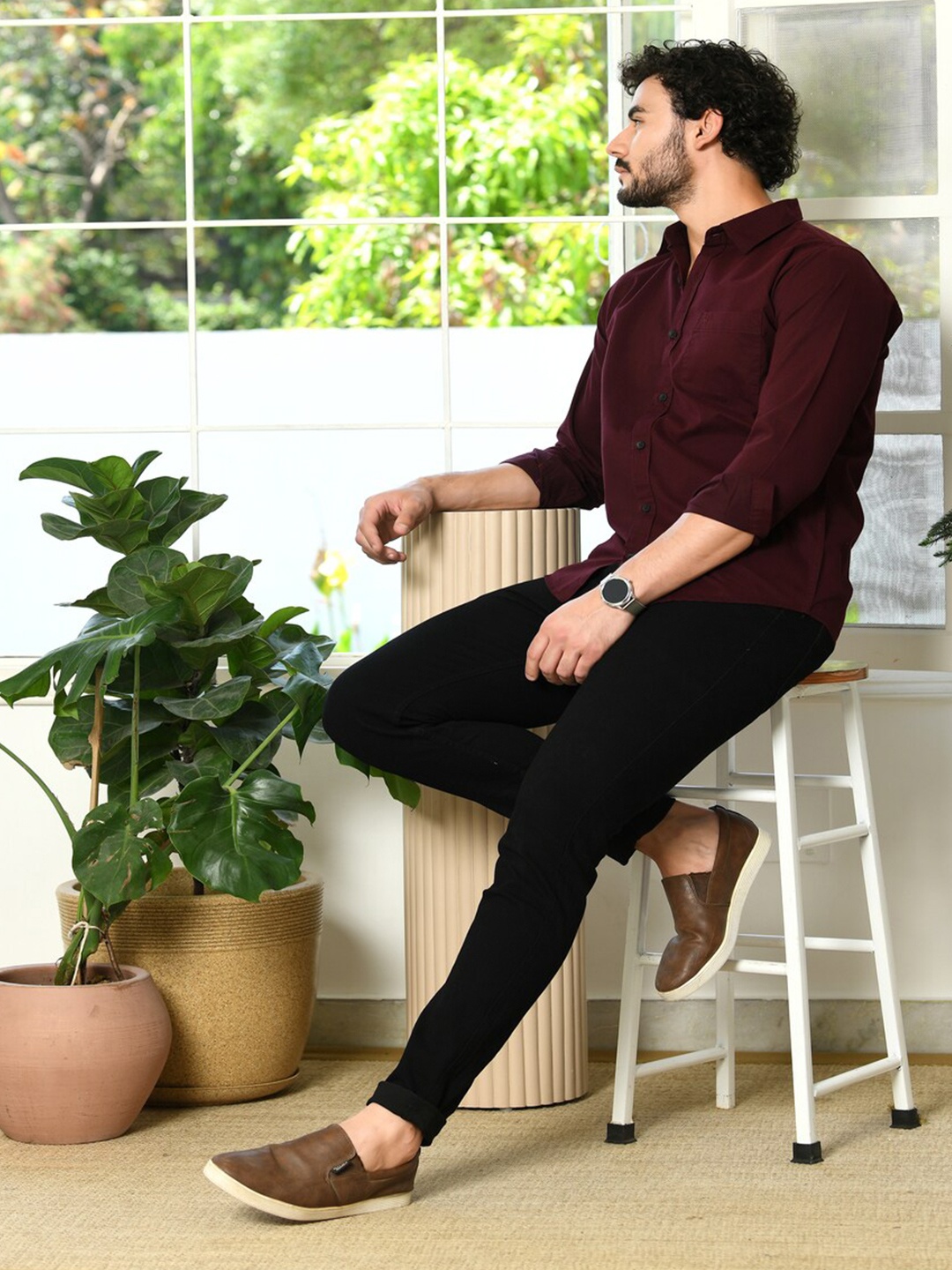 

HONNETE Cotton Casual Shirt, Red