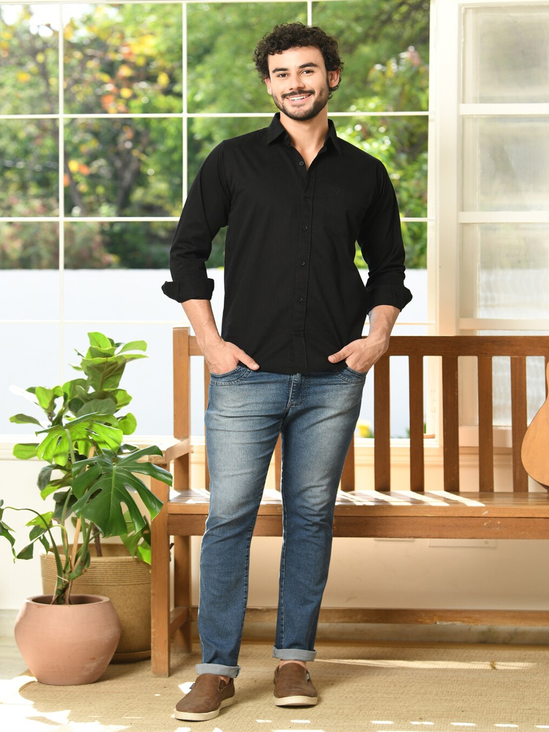 

HONNETE Cotton Casual Shirt, Black