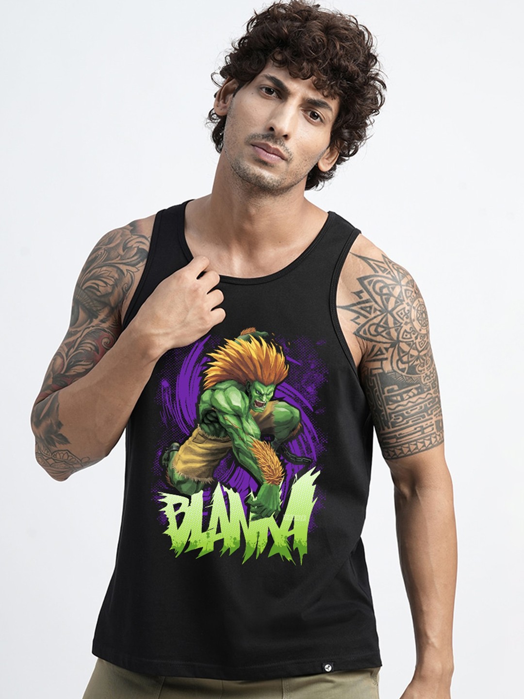 

PRONK Blanka Printed Cotton Innerwear Vest, Black