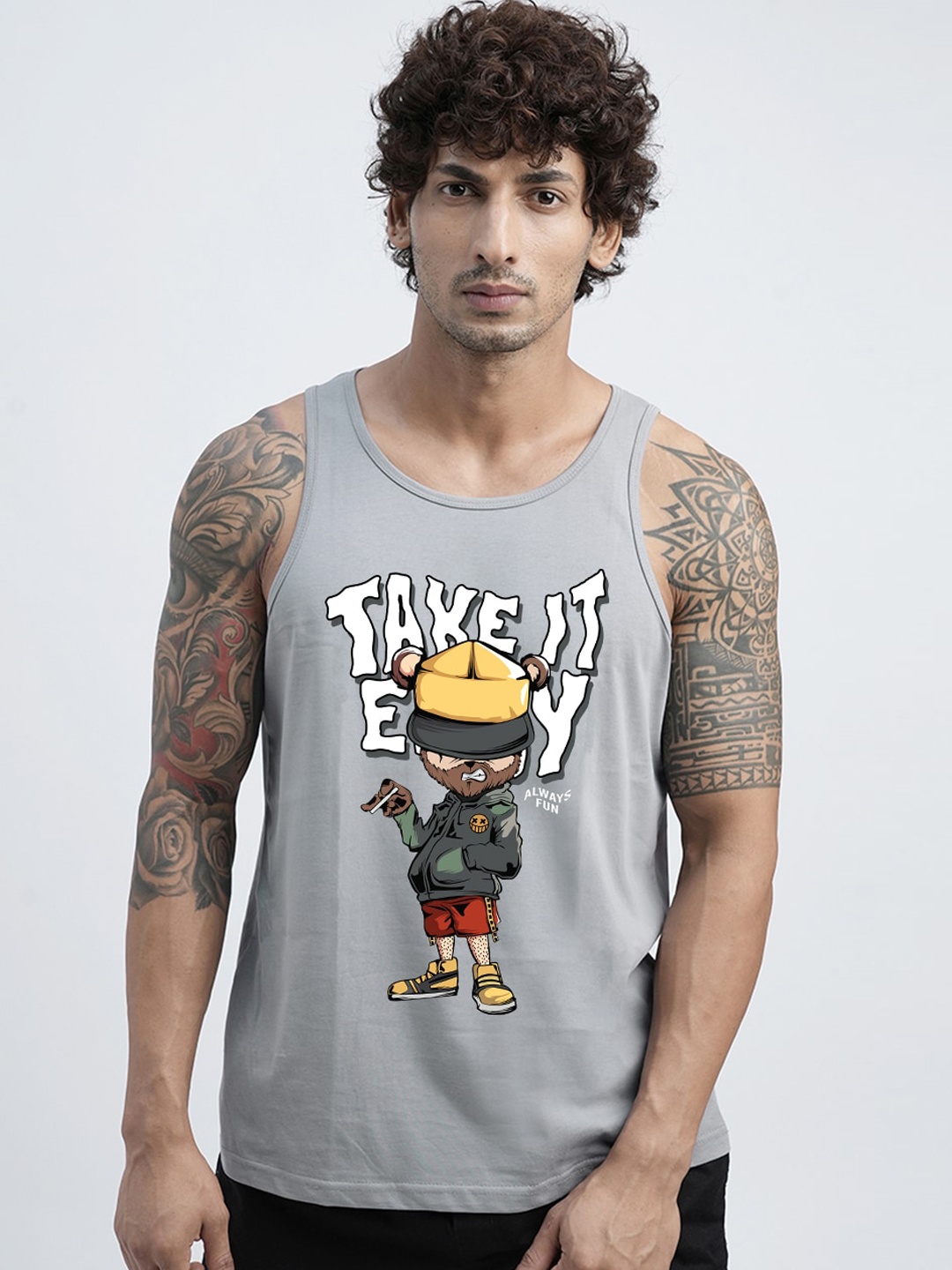 

PRONK Printed Cotton Innerwear Vests TM-VST-001-AGR-S-463, Grey