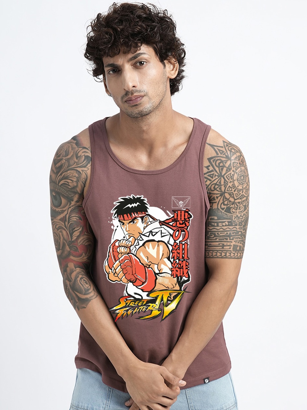 

PRONK RYU Street Fighter Printed Cotton Innerwear Vests TM-VST-001-MAU-S-467, Mauve