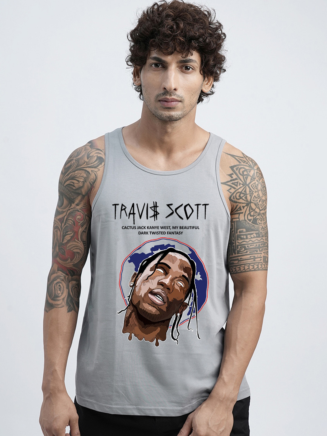 

PRONK Travis Scott Printed Cotton Innerwear Vests TM-VST-001-AGR-S-462, Grey