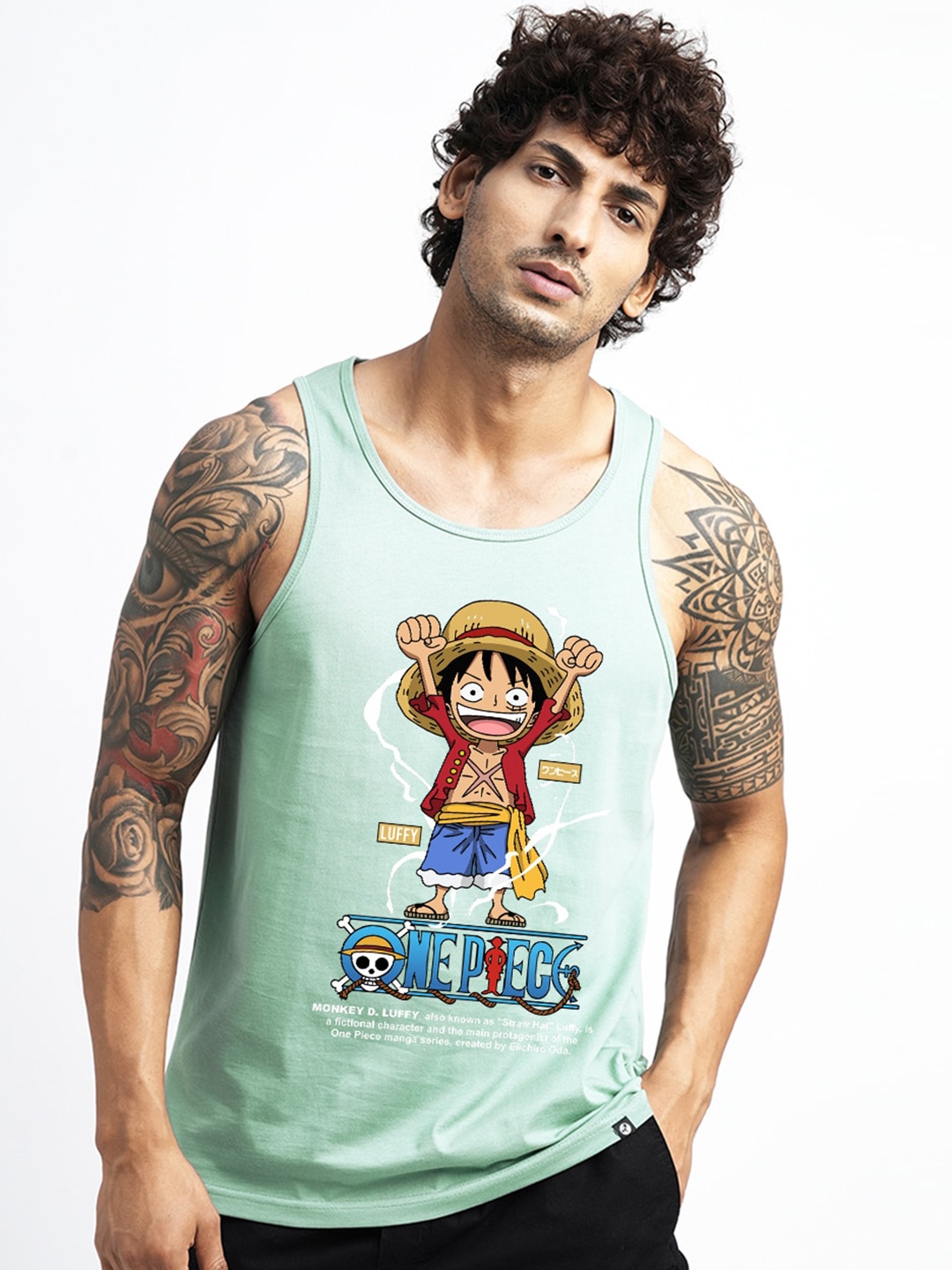 

PRONK Luffy One Piece Printed Cotton Innerwear Vest, Green