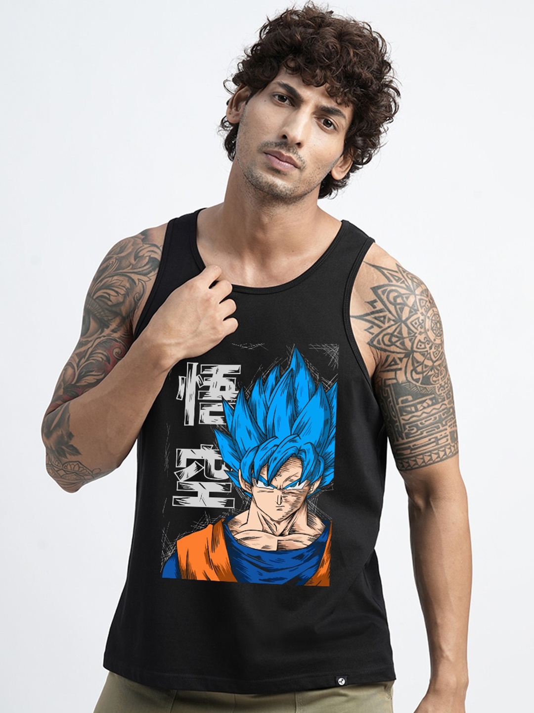 

PRONK Fighter Goku Printed Cotton Innerwear Vests, Black