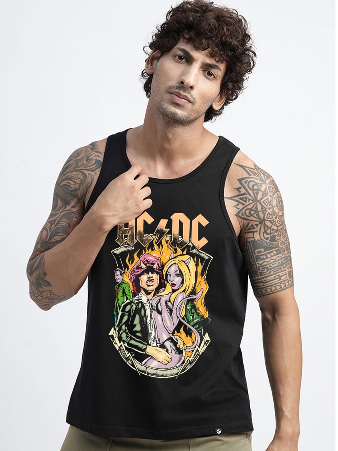

PRONK Fire AC-DC Printed Cotton Innerwear Vest, Black