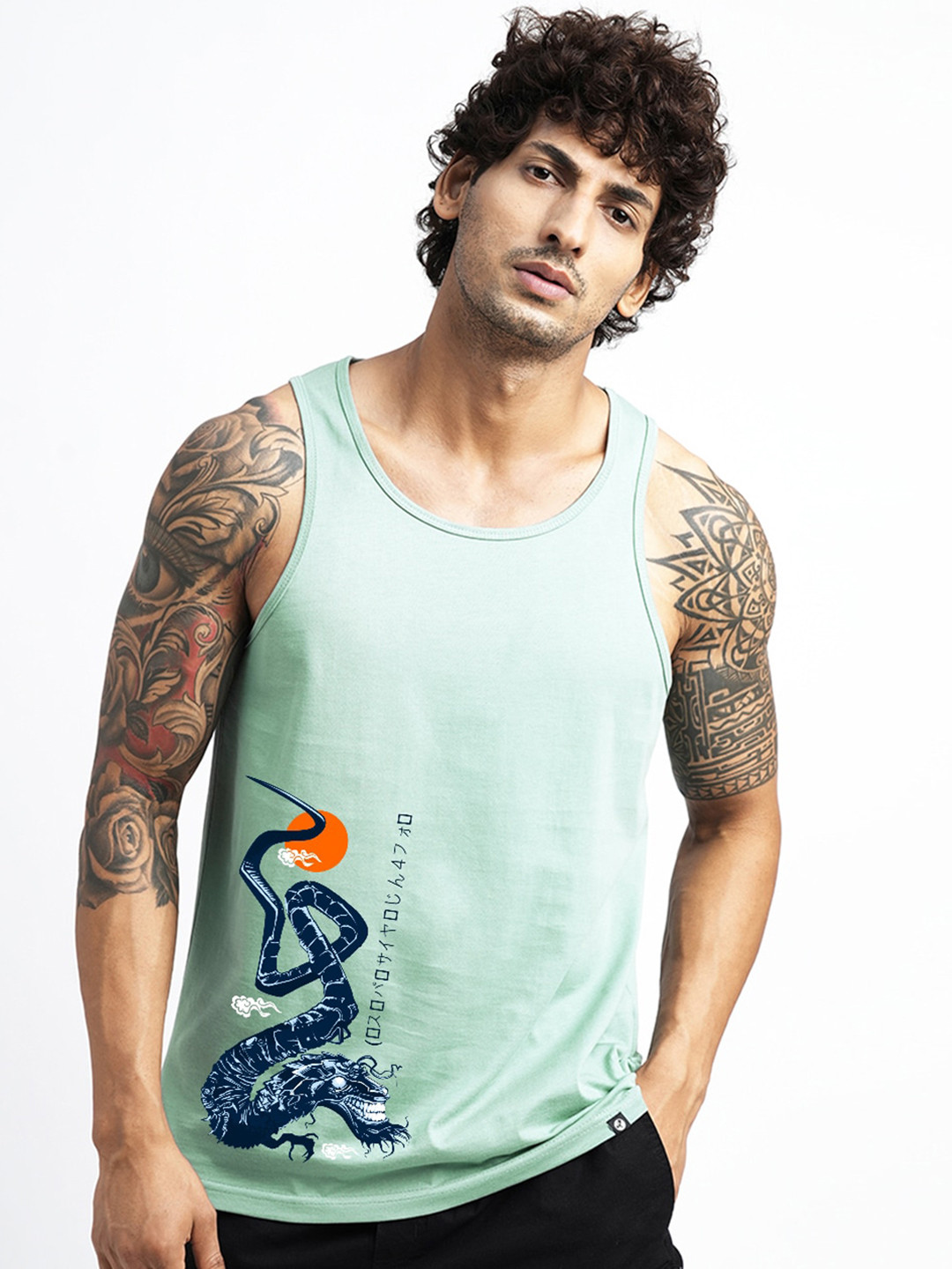 

PRONK Printed Cotton Innerwear Vest, Green