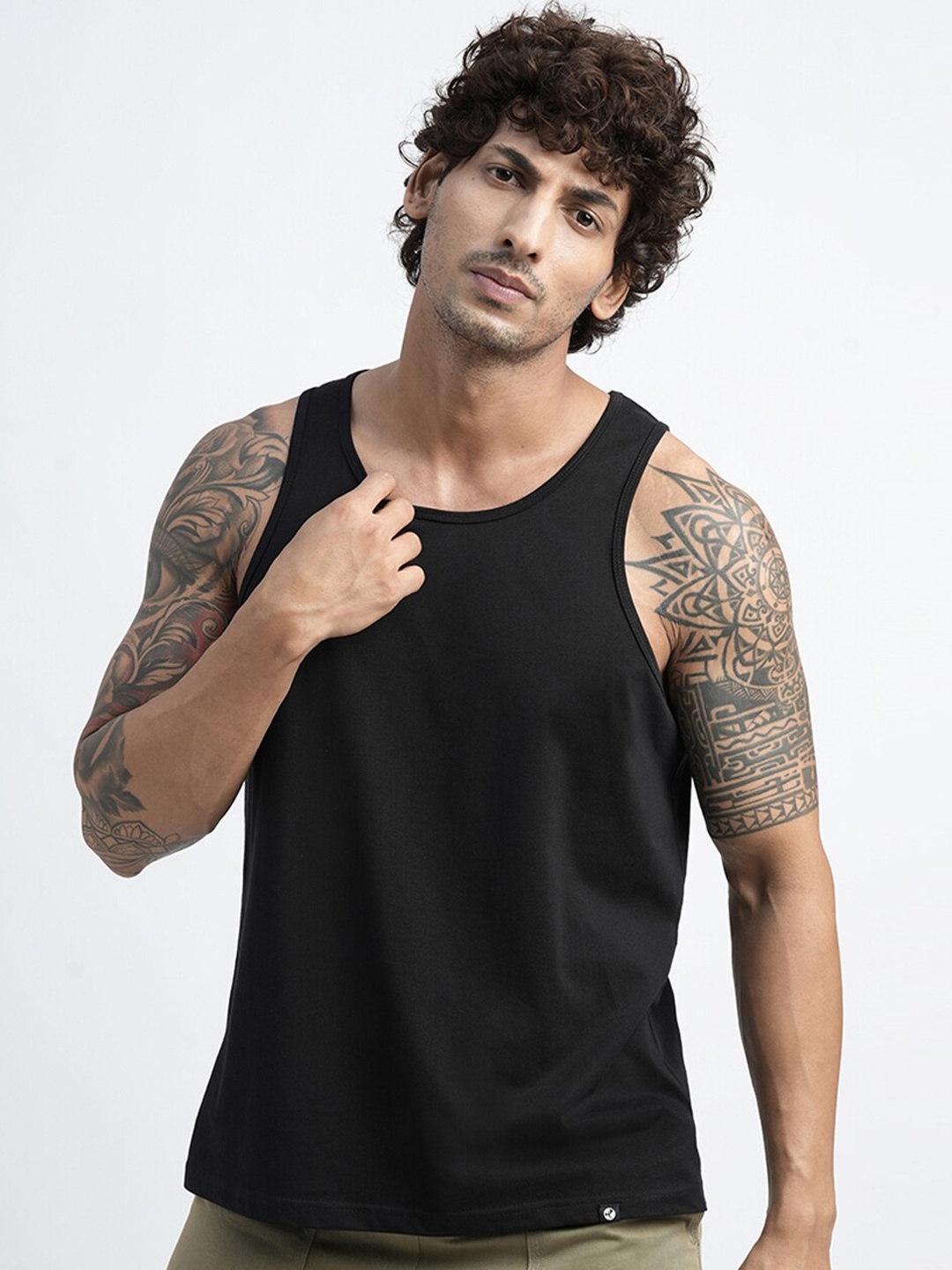 

PRONK Cotton Innerwear Vest, Black