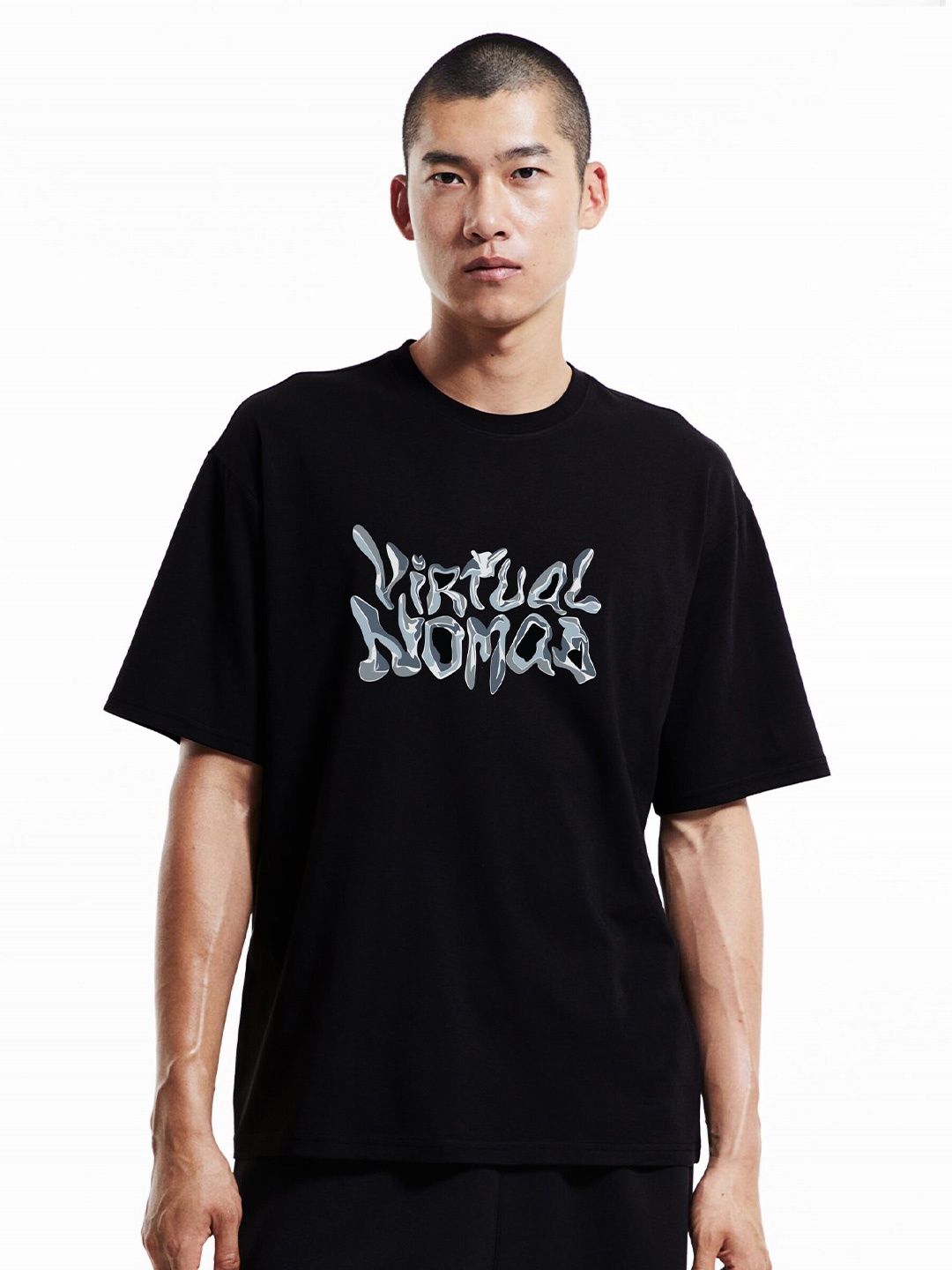 

MISCHIEF MONKEY Printed Round Neck Short Sleeves Cotton T-shirt, Black