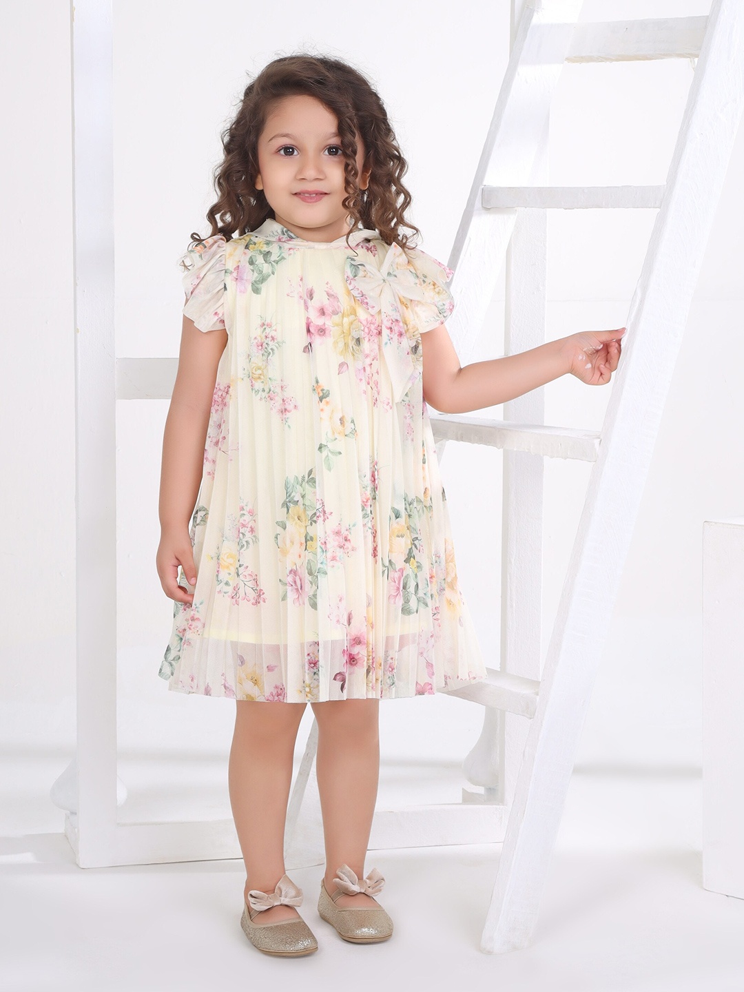 

Peppermint Girls Floral Printed Net A-Line Dress, Yellow