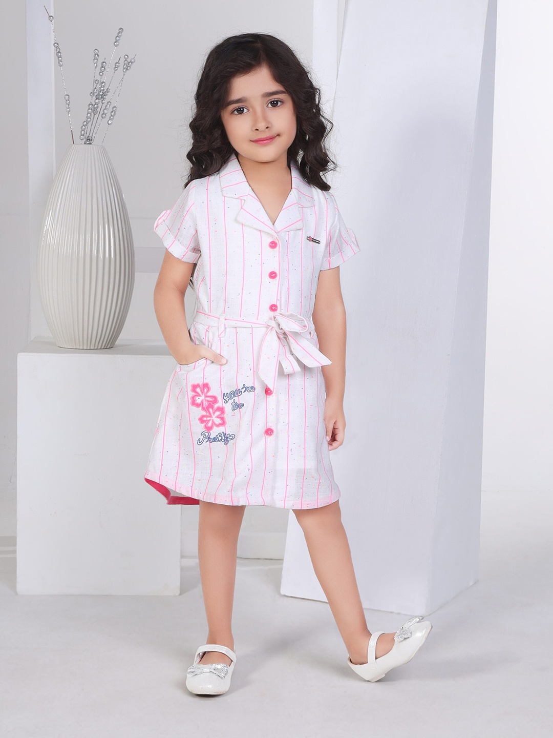 

Peppermint Girls Striped Tie-Ups Shirt Dress, Pink