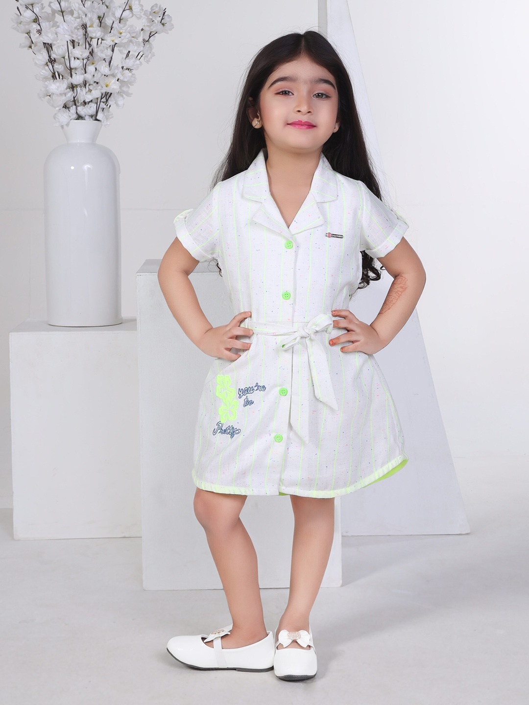 

Peppermint Girls Cuban Collar Short Sleeves Shirt Dress, Green