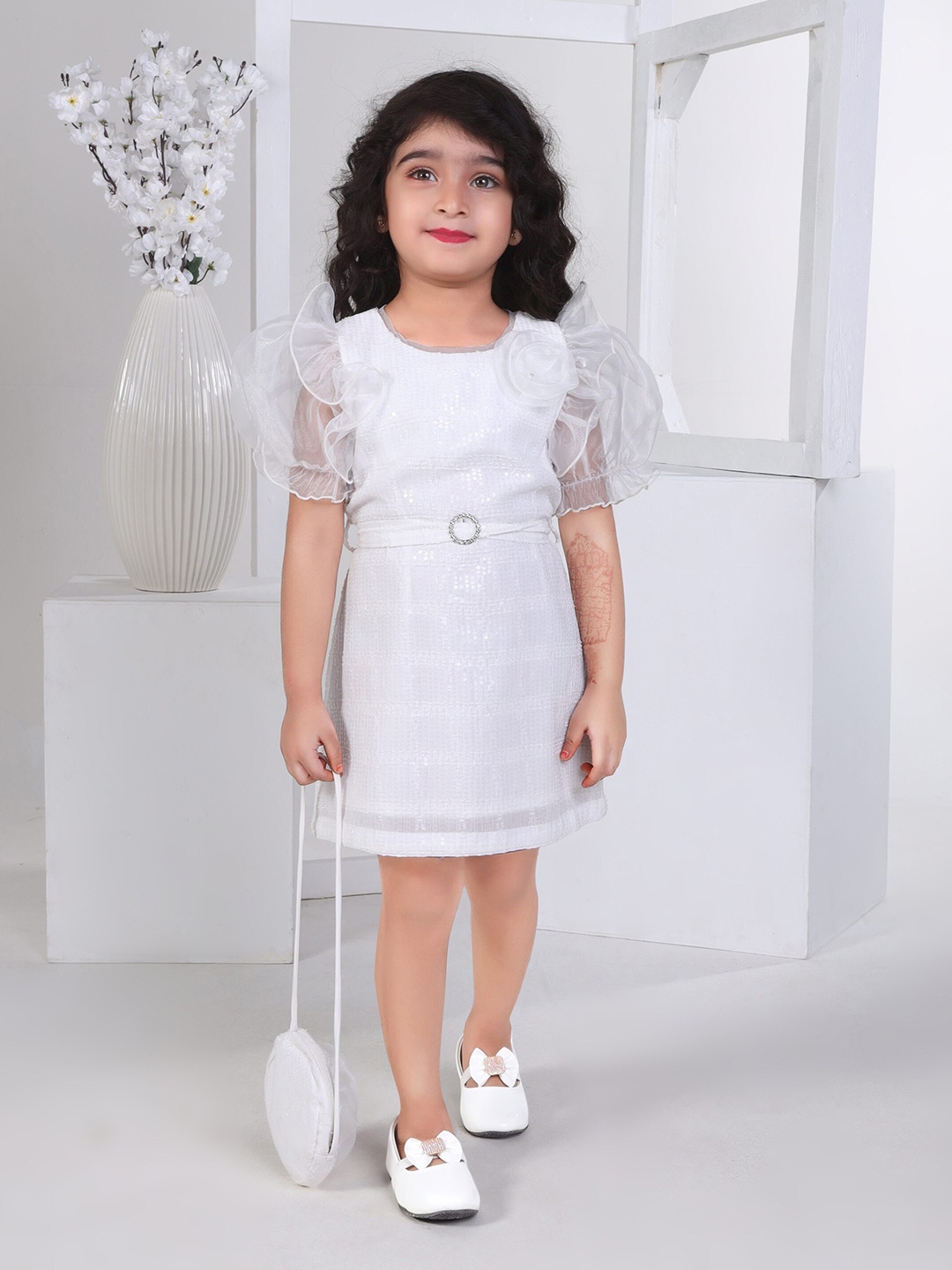 

Peppermint Girls Flutter Sleeves Fit & Flare Dress, White