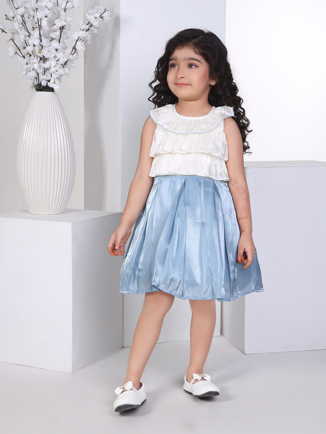 

Peppermint Girls Pleated Ruffles Fit & Flare Dress, Blue