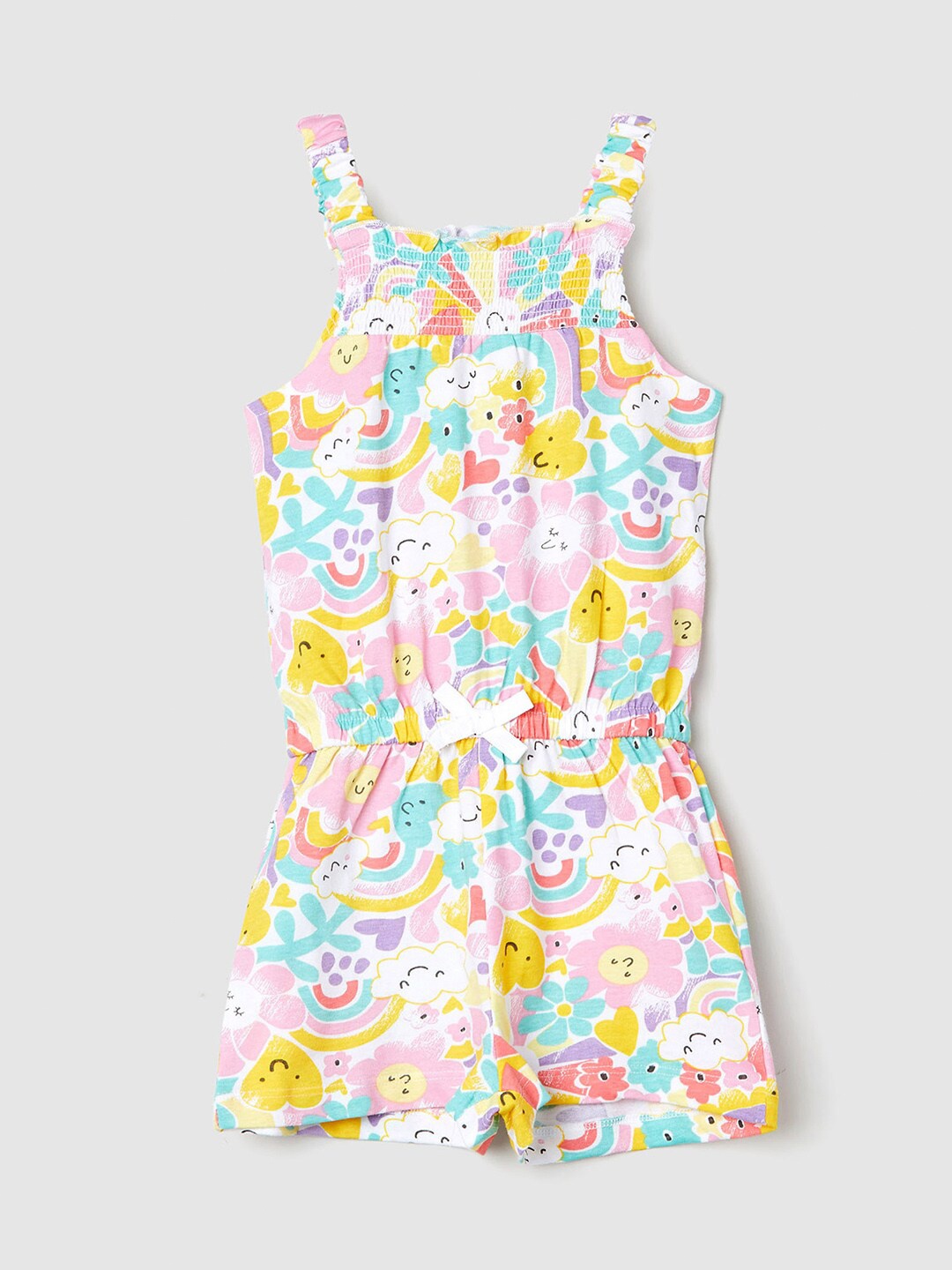 

max Girls Printed Pure Cotton Jumpsuit, White