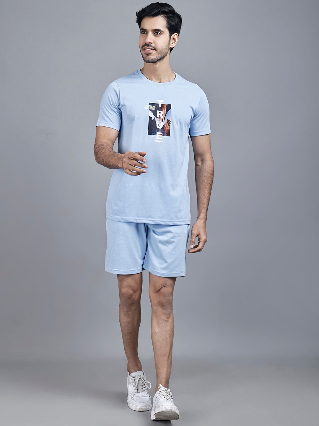 

STARFOX Men Typography Printed Sports T-Shirt & Shorts, Blue
