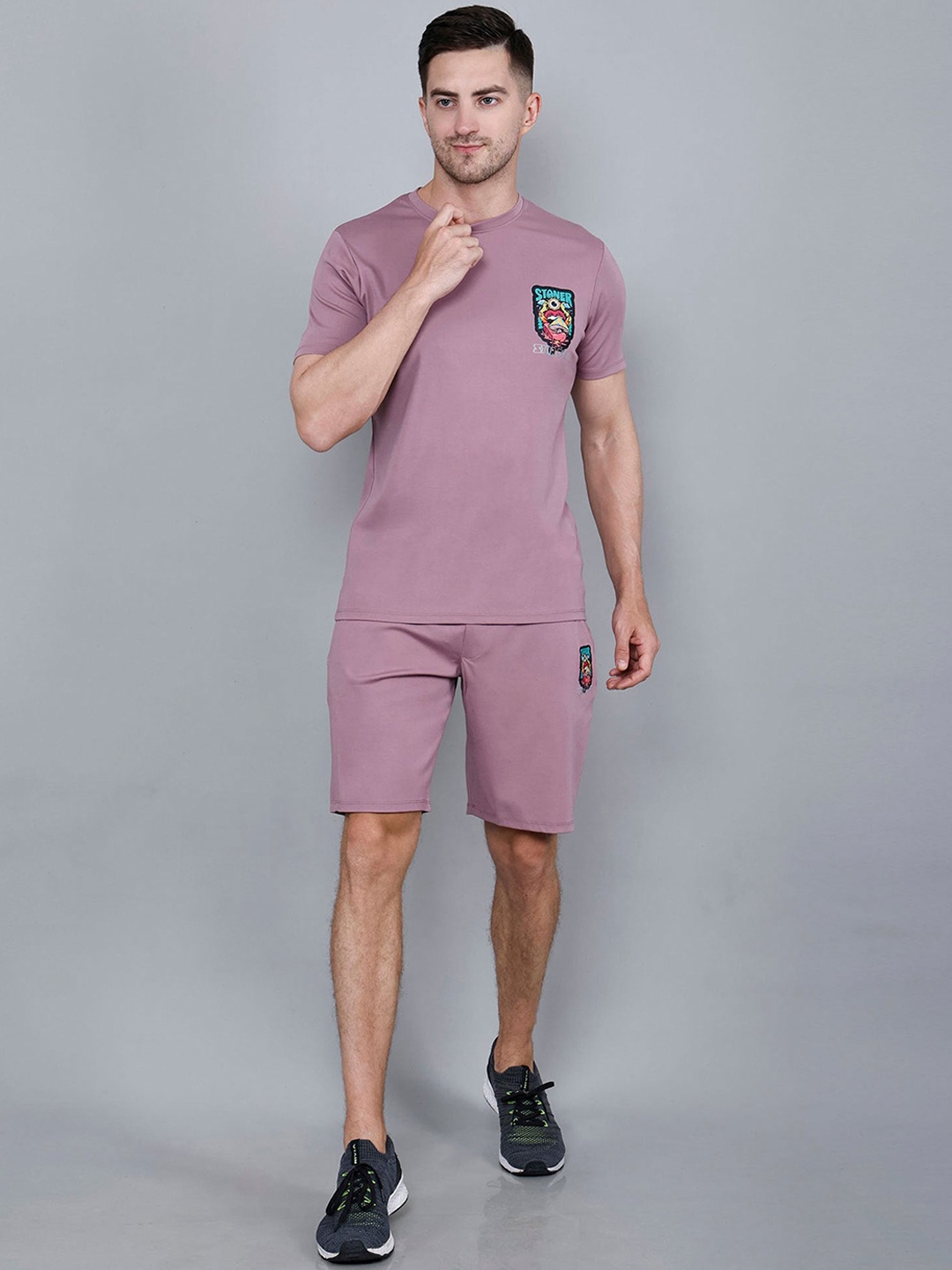 

STARFOX Men Round Neck Sports T-Shirt with Shorts, Mauve