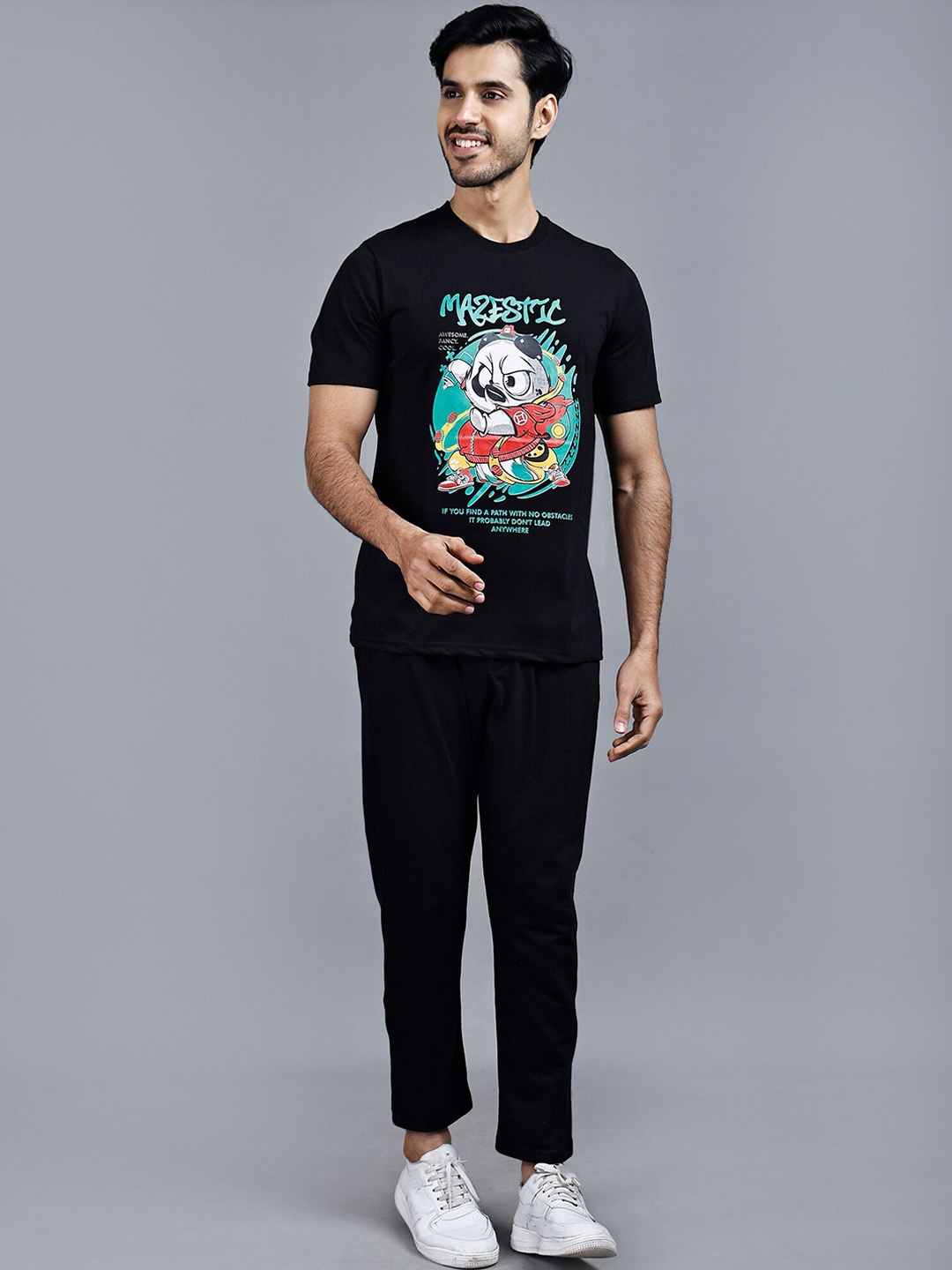 

STARFOX Men Graphic Printed T-Shirt with Trousers, Black