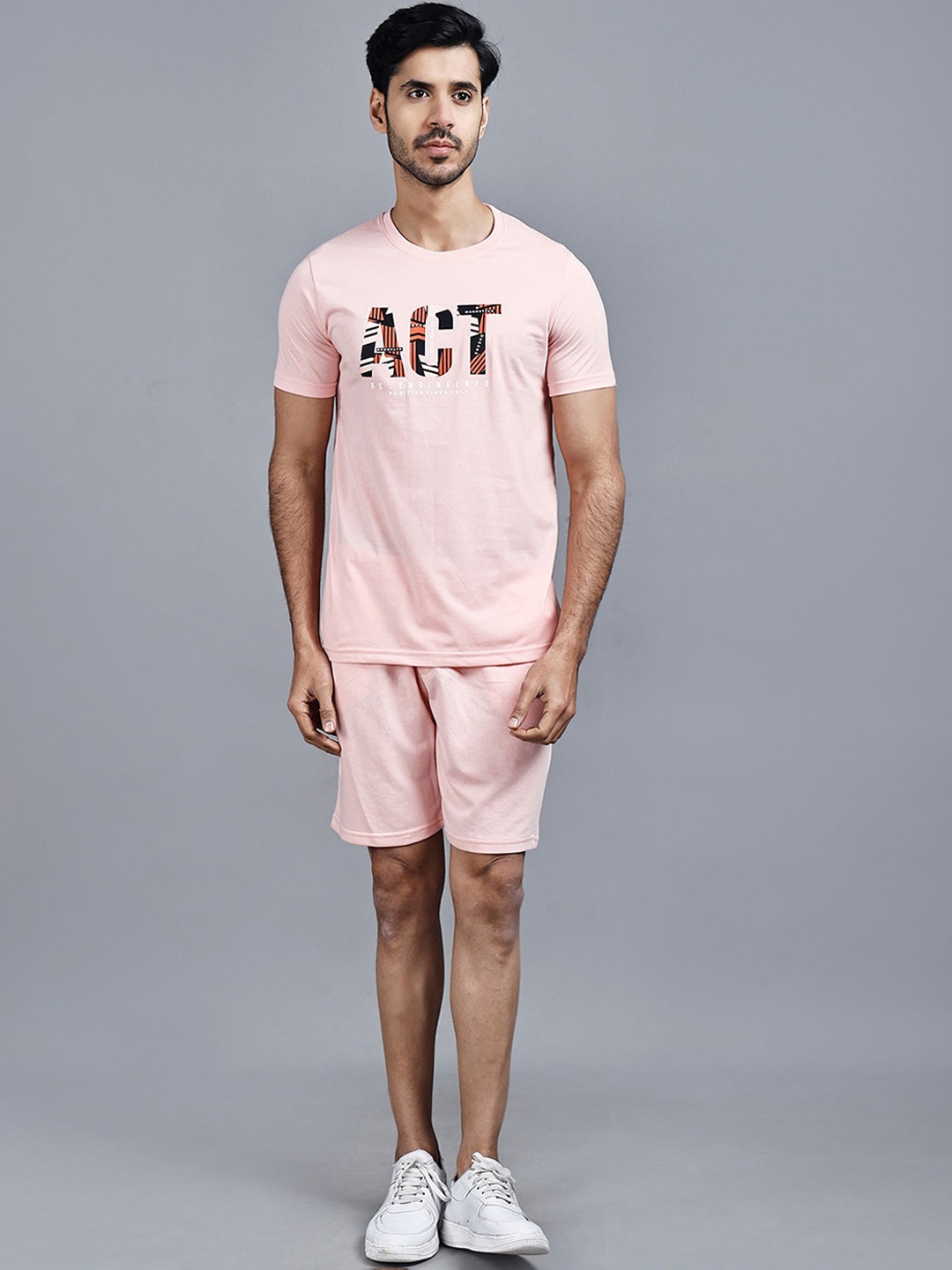 STARFOX Men Typography Printed Sports T-Shirt & Shorts, Pink