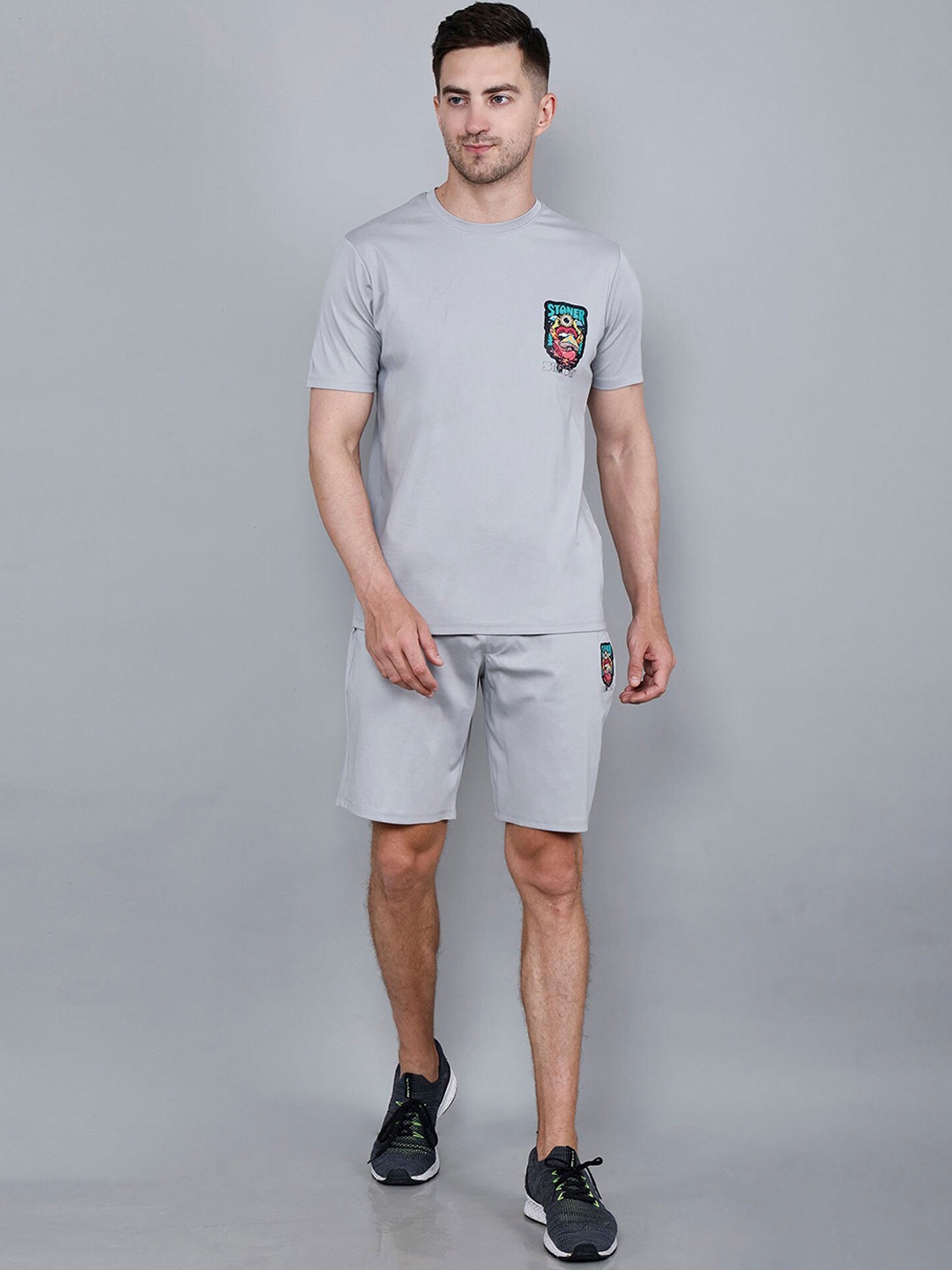 

STARFOX Men Round Neck Sports T-Shirt with Shorts, Grey