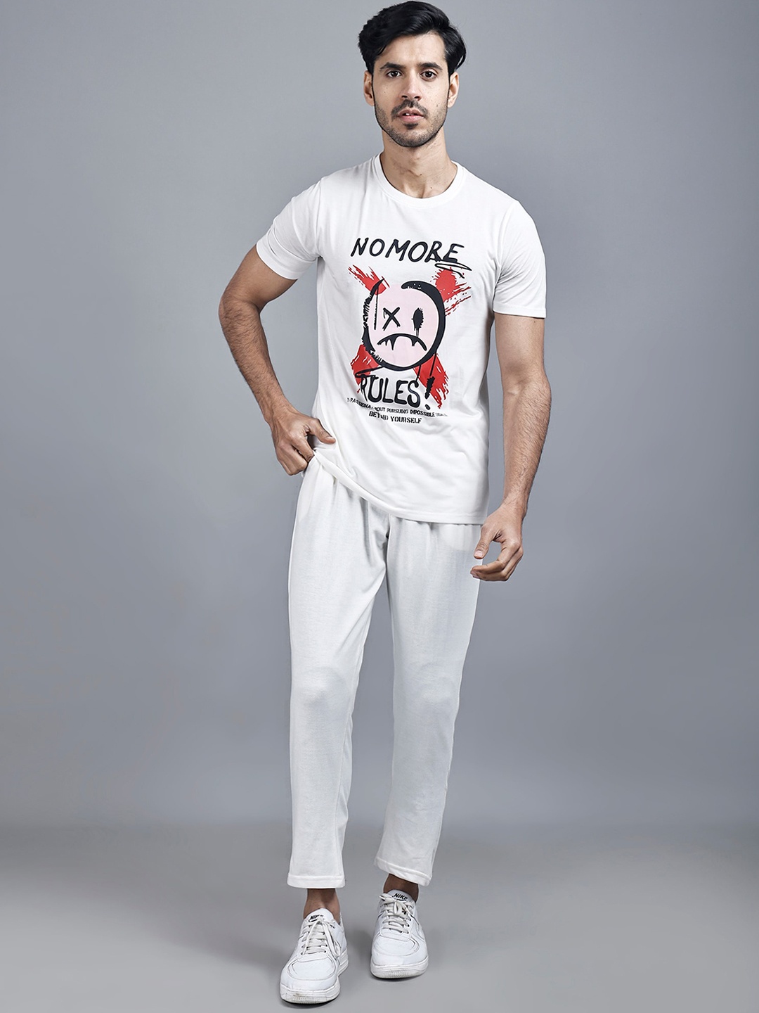 

STARFOX Graphic Printed Round Neck Tshirt with Trousers, White