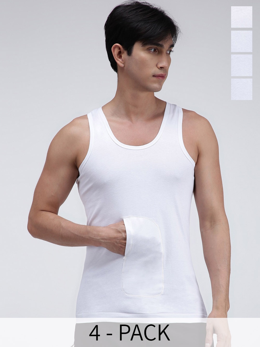

AMUL COMFY Pack Of 4 Pure Cotton Undershirt Vests AC-IPKTVESTRN-WHT-L-4PC, White