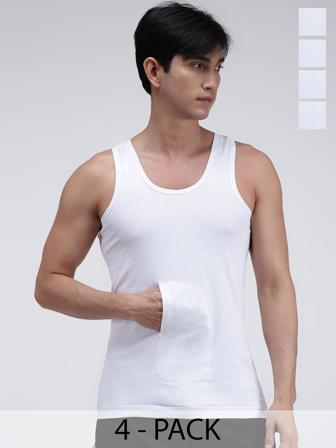 

AMUL COMFY Pack Of 4 Pure Cotton Undershirt Vests AC-IPKTVESTRN-WHT-XS-4PC, White
