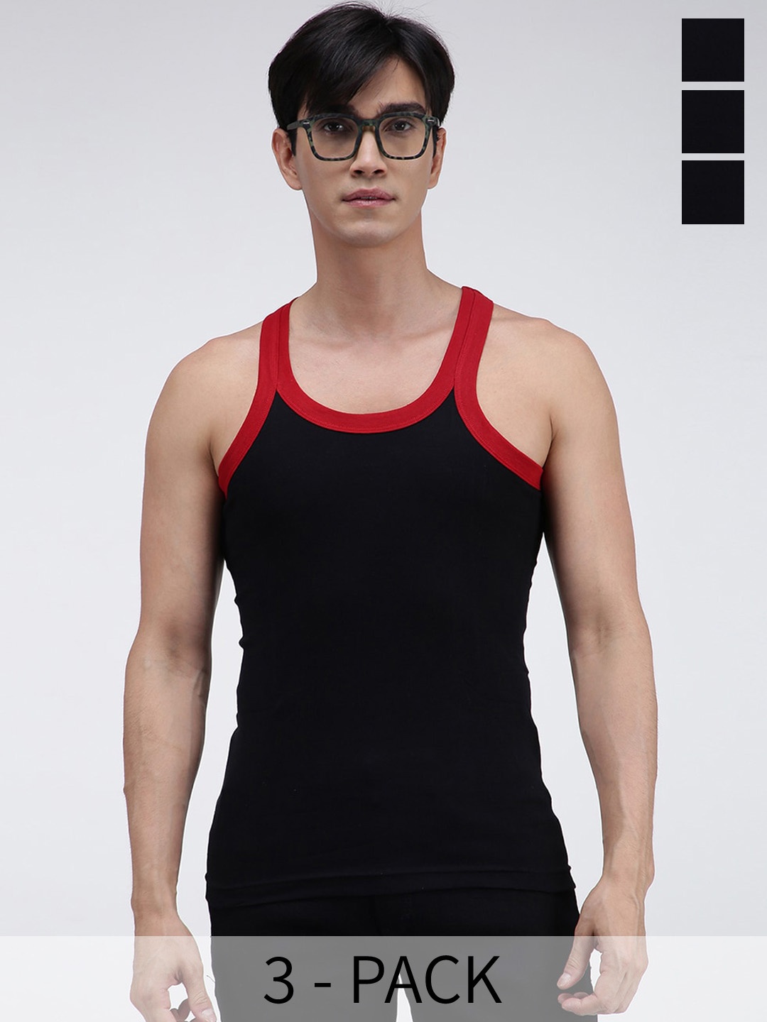 

AMUL COMFY Pack Of 3 Pure Cotton Innerwear Vests, Black