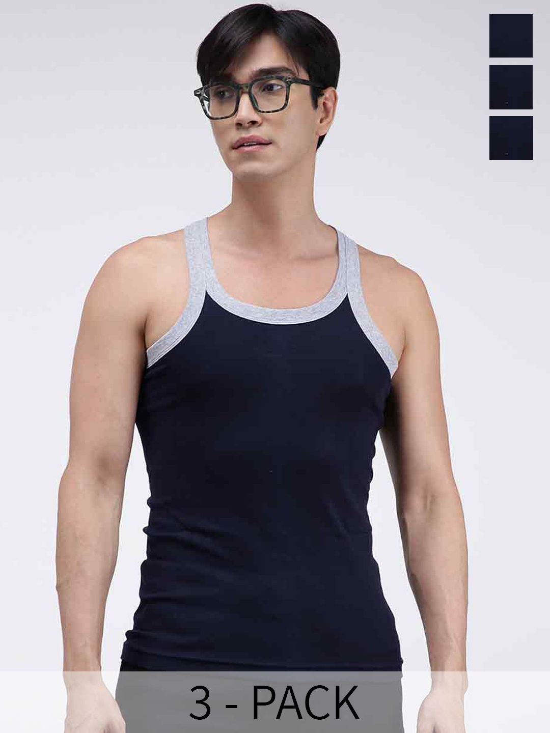

AMUL COMFY Pack Of 3 Pure Cotton Gym Vests AC-GVEST-BLK-GR-XS-3PC, Black