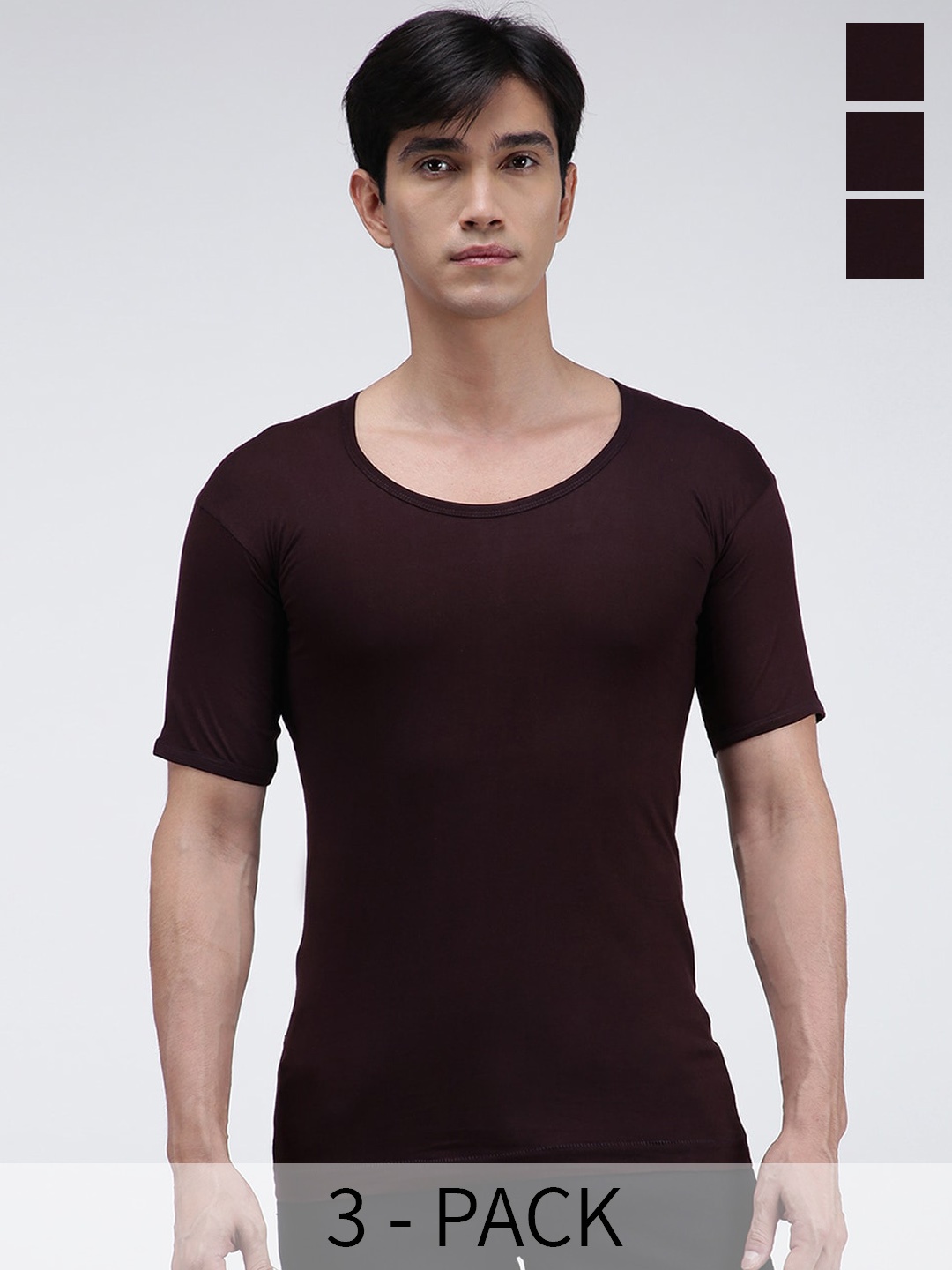 

AMUL COMFY Men Pack Of 3 Cotton Short Sleeves Innerwear Vests AC-CVESTRNS-CB-M-3PC, Coffee brown