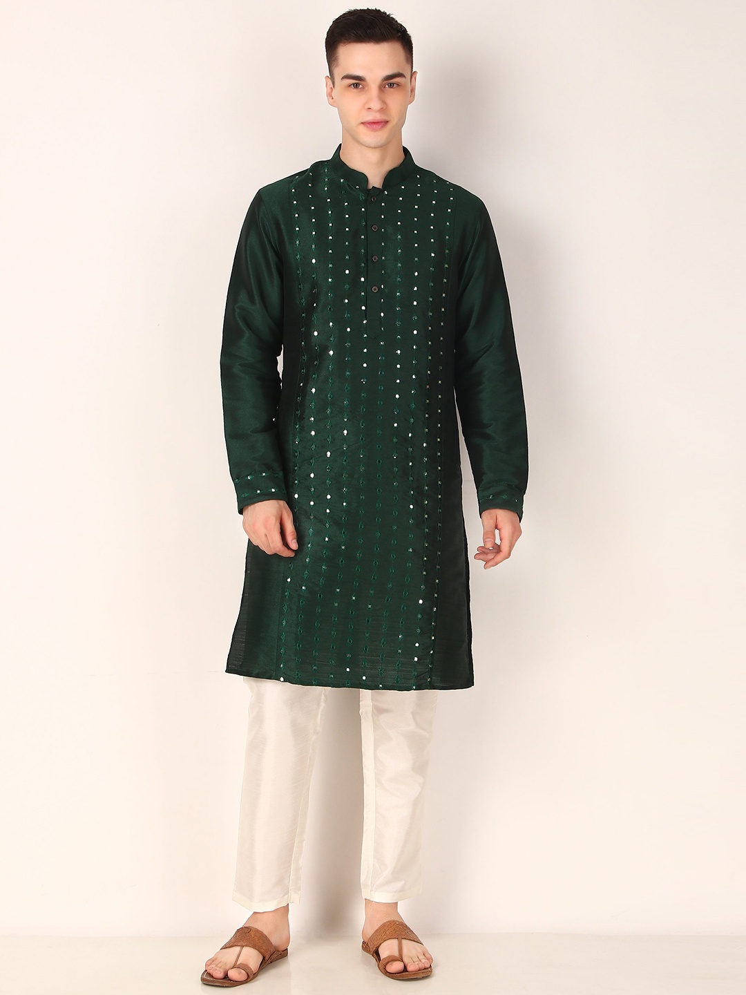 

Cult Indie Embroidered Regular Mirror Work Straight Kurta with Pyjamas, Green