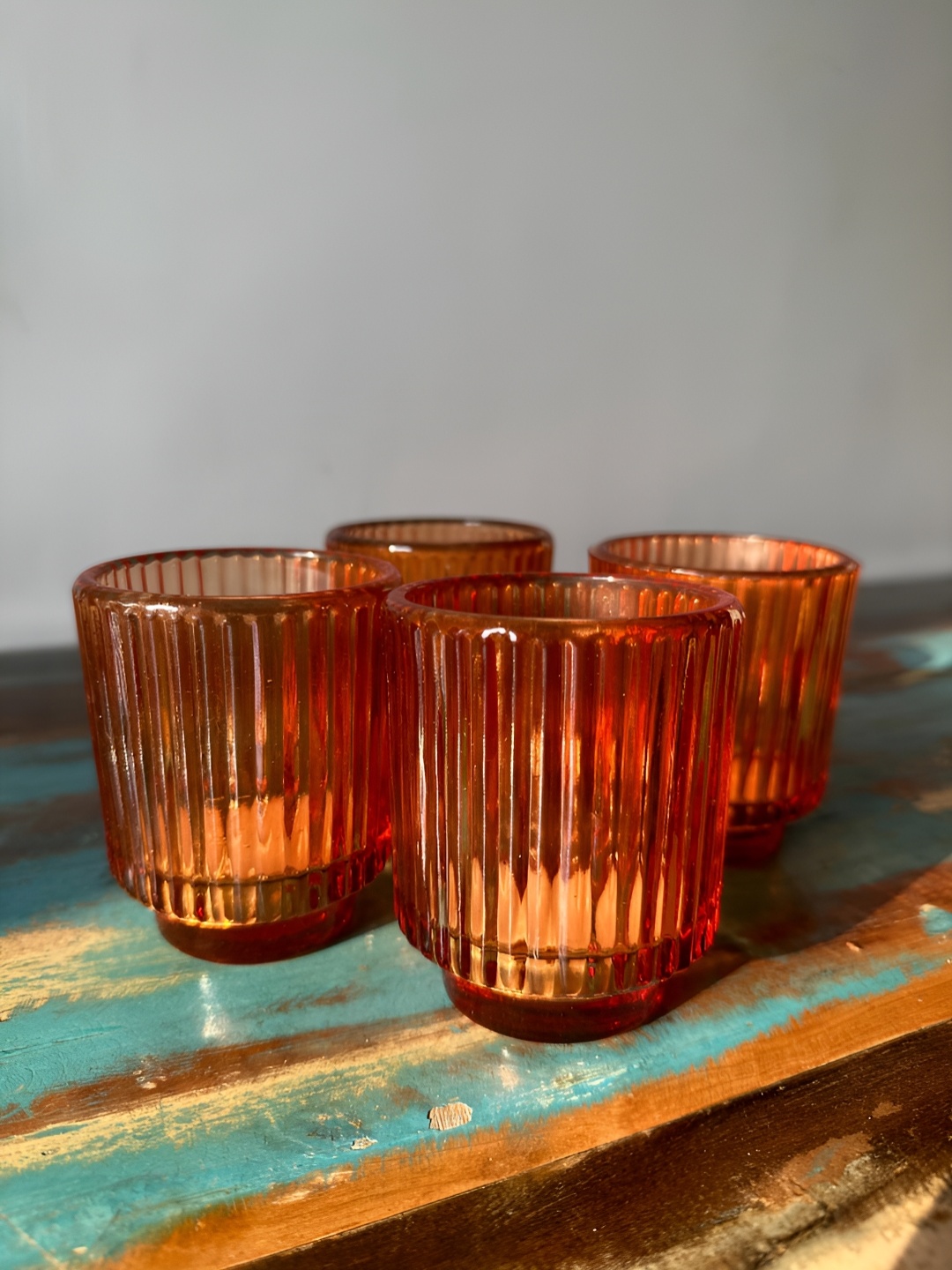 

NURTURE INDIA Brown 4 Pieces Textured Amber Tealight Candle Holder