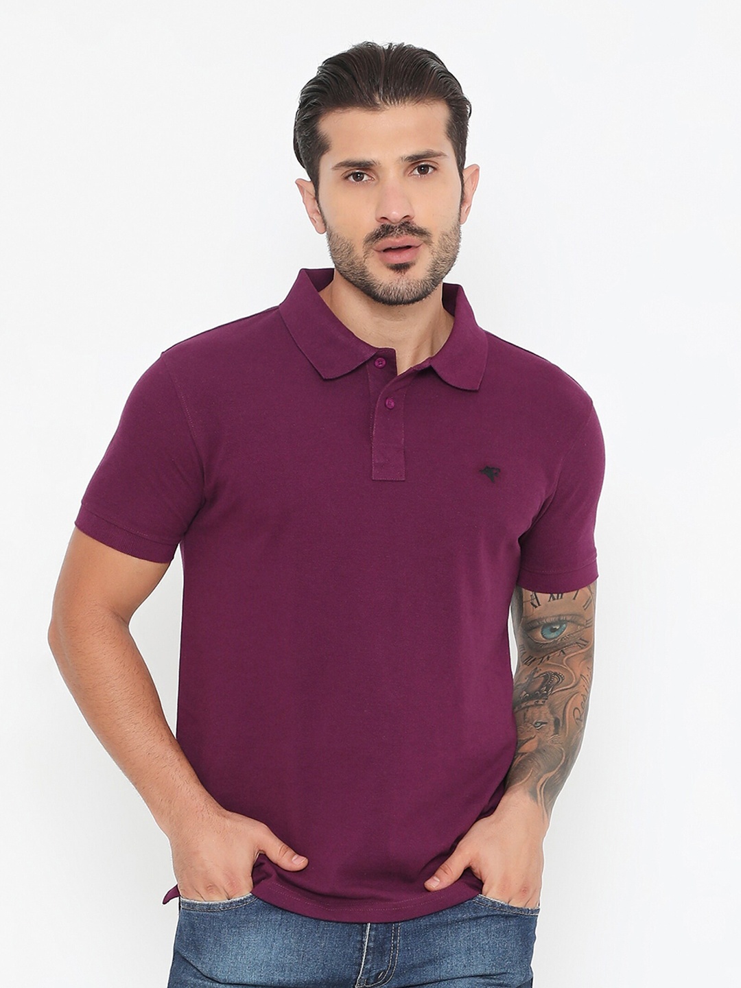 

FRENCHIE Polo Collar Short Sleeves Cotton Casual T-shirt, Purple
