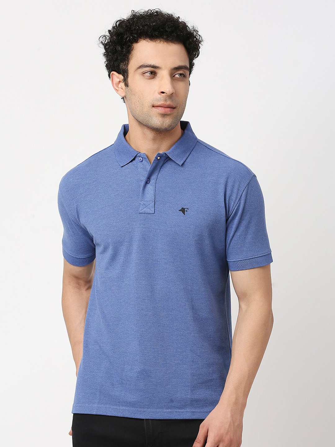 

FRENCHIE Polo Collar Short Sleeves Cotton Casual T-shirt, Blue