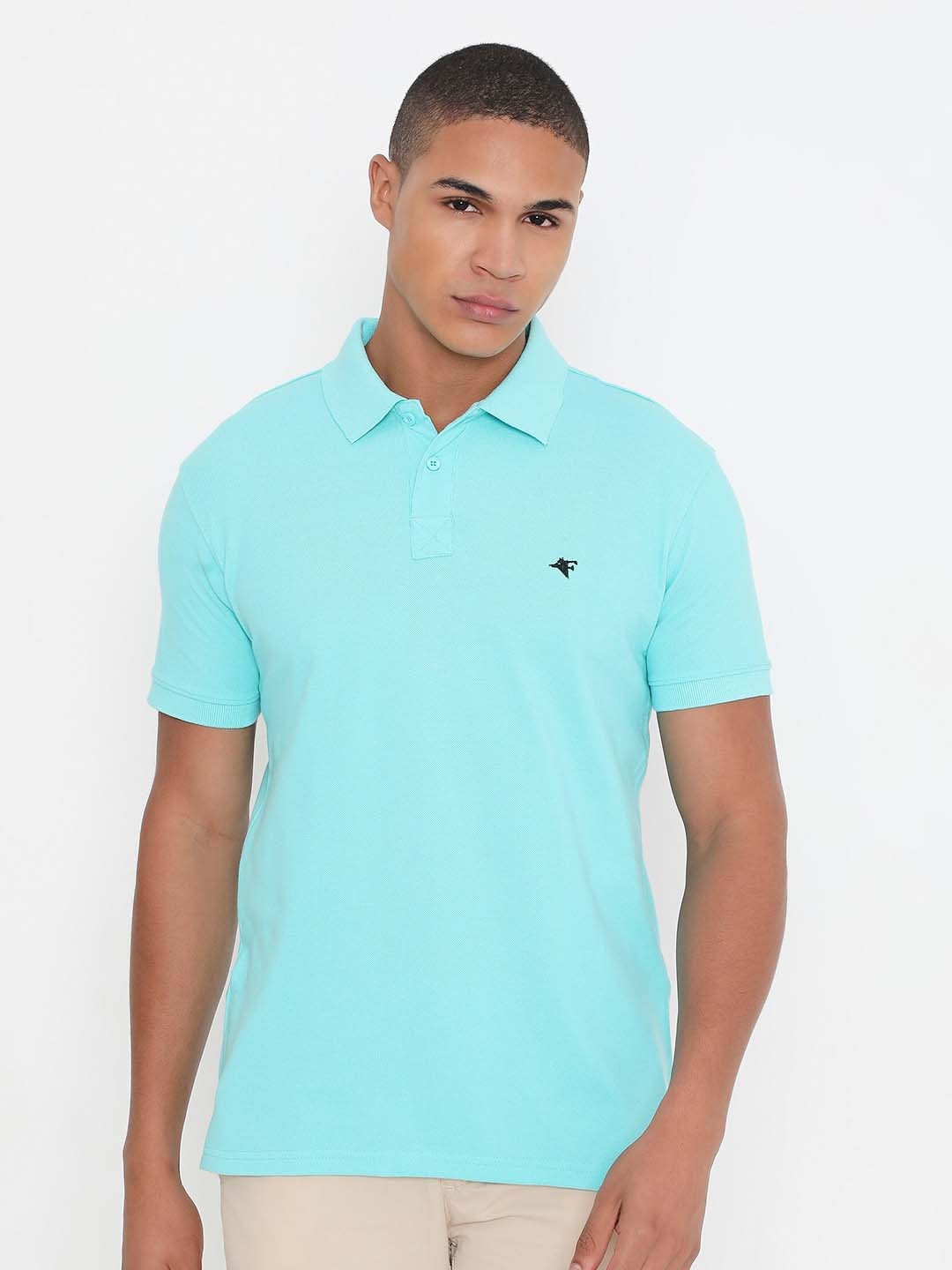 

FRENCHIE Polo Collar Short Sleeves Cotton Casual T-shirt, Turquoise blue