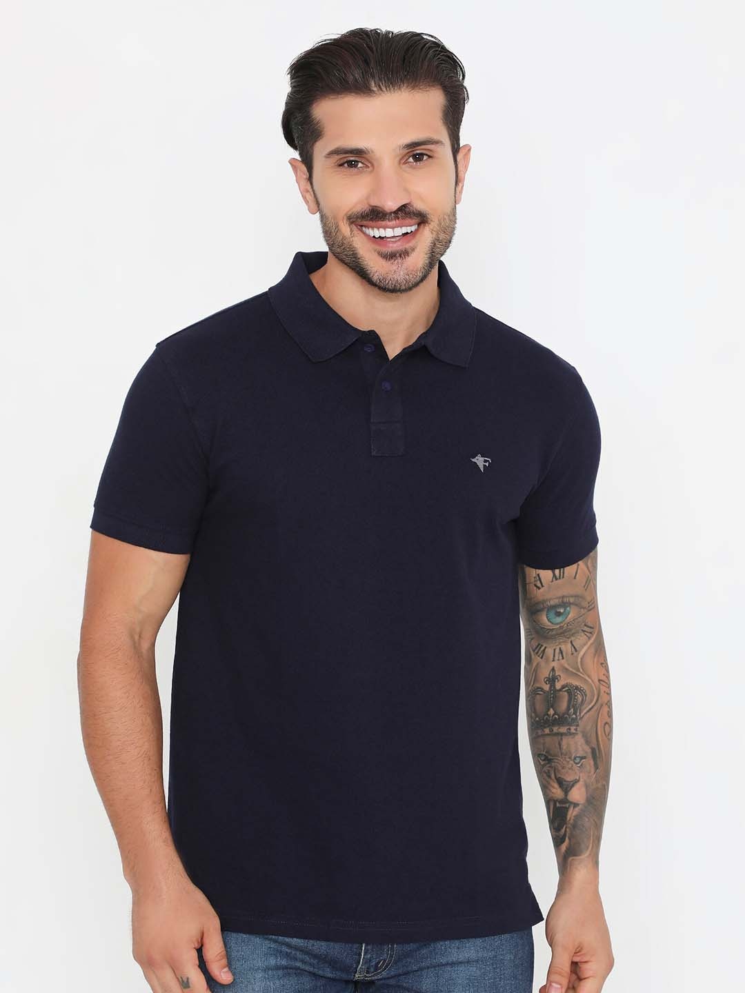 

FRENCHIE Polo Collar Short Sleeves Cotton Casual T-shirt, Navy blue