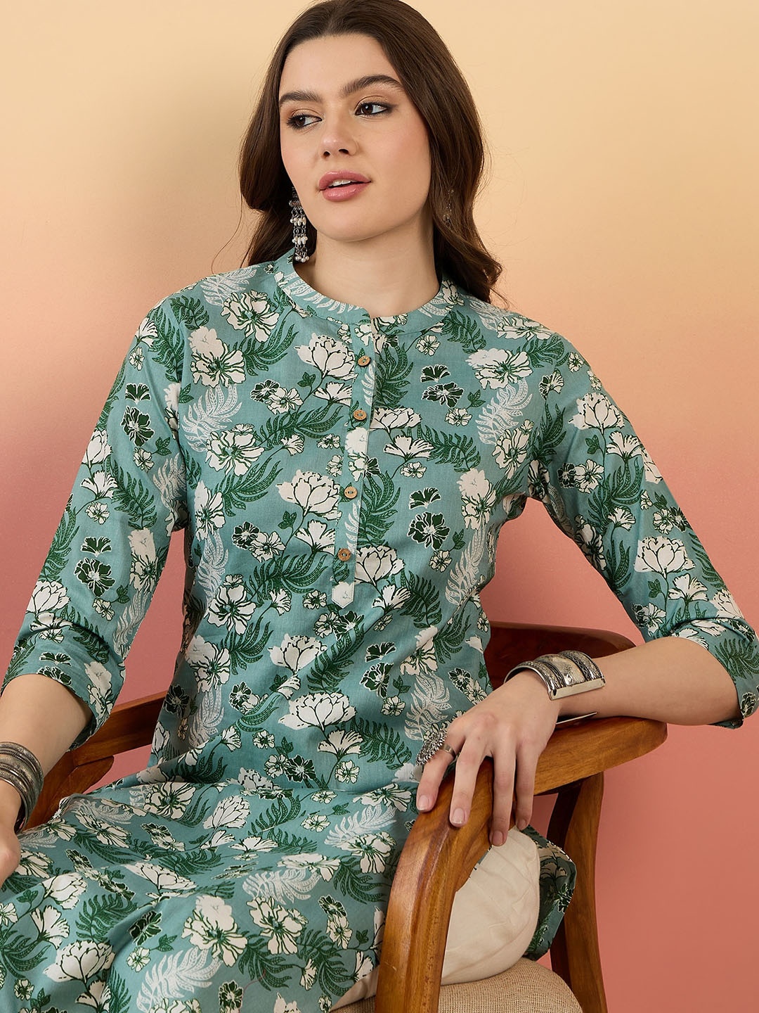 

Anouk Floral Printed Cotton Straight Kurta, Green