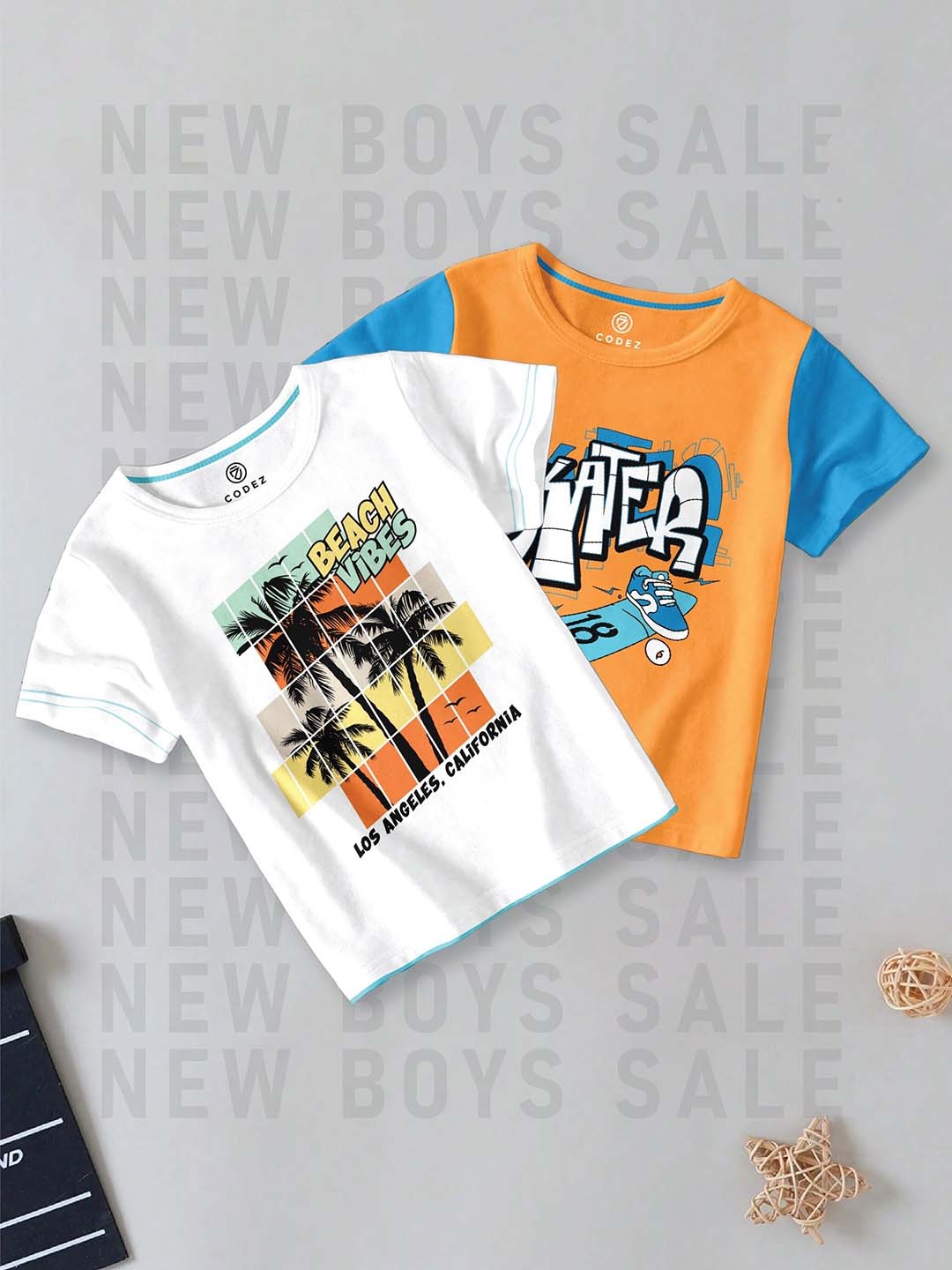 

BAESD Boys Pack of 2 Typography Printed Round Neck Cotton T-shirt, Orange