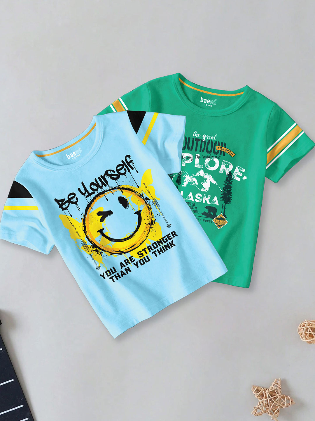 

BAESD Boys Pack Of 2 Typography Printed Round Neck Cotton T-shirt, Blue