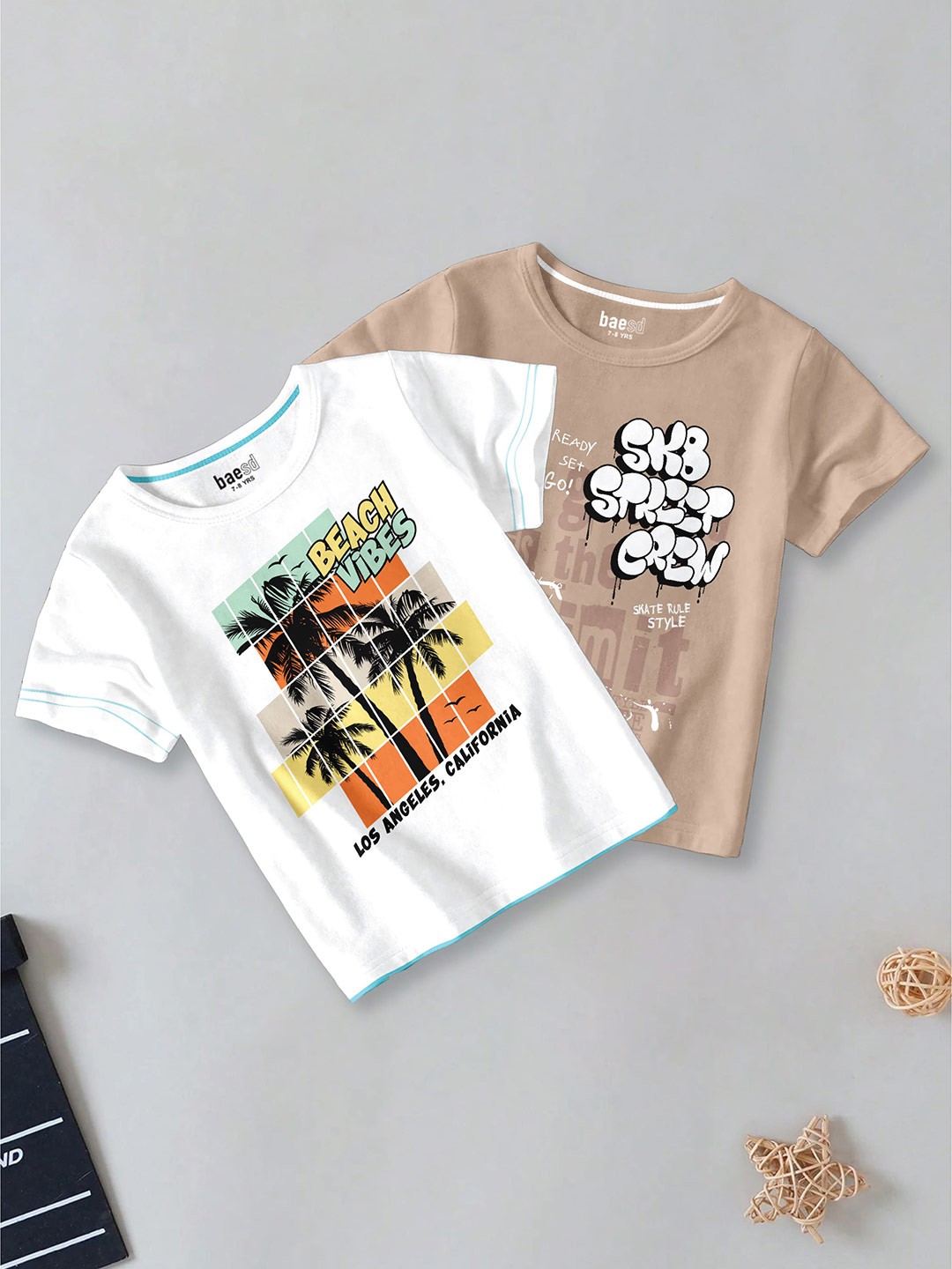 

BAESD Boys Pack of 2 Typography Printed Round Neck Cotton T-shirt, White